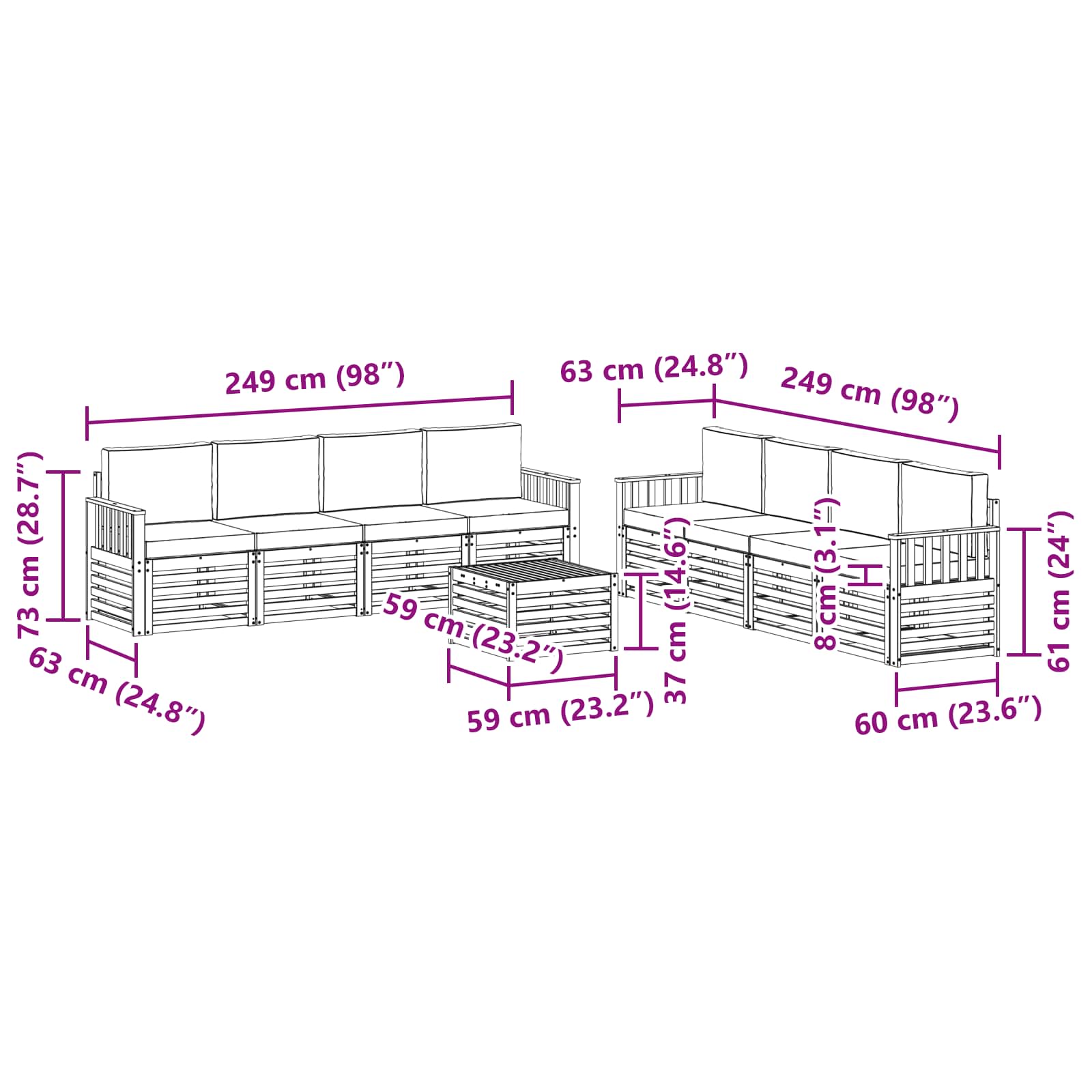 Set vanjskih sofa 9 pcs Bijela i krem 59 x 59 x 37 cm Poliester