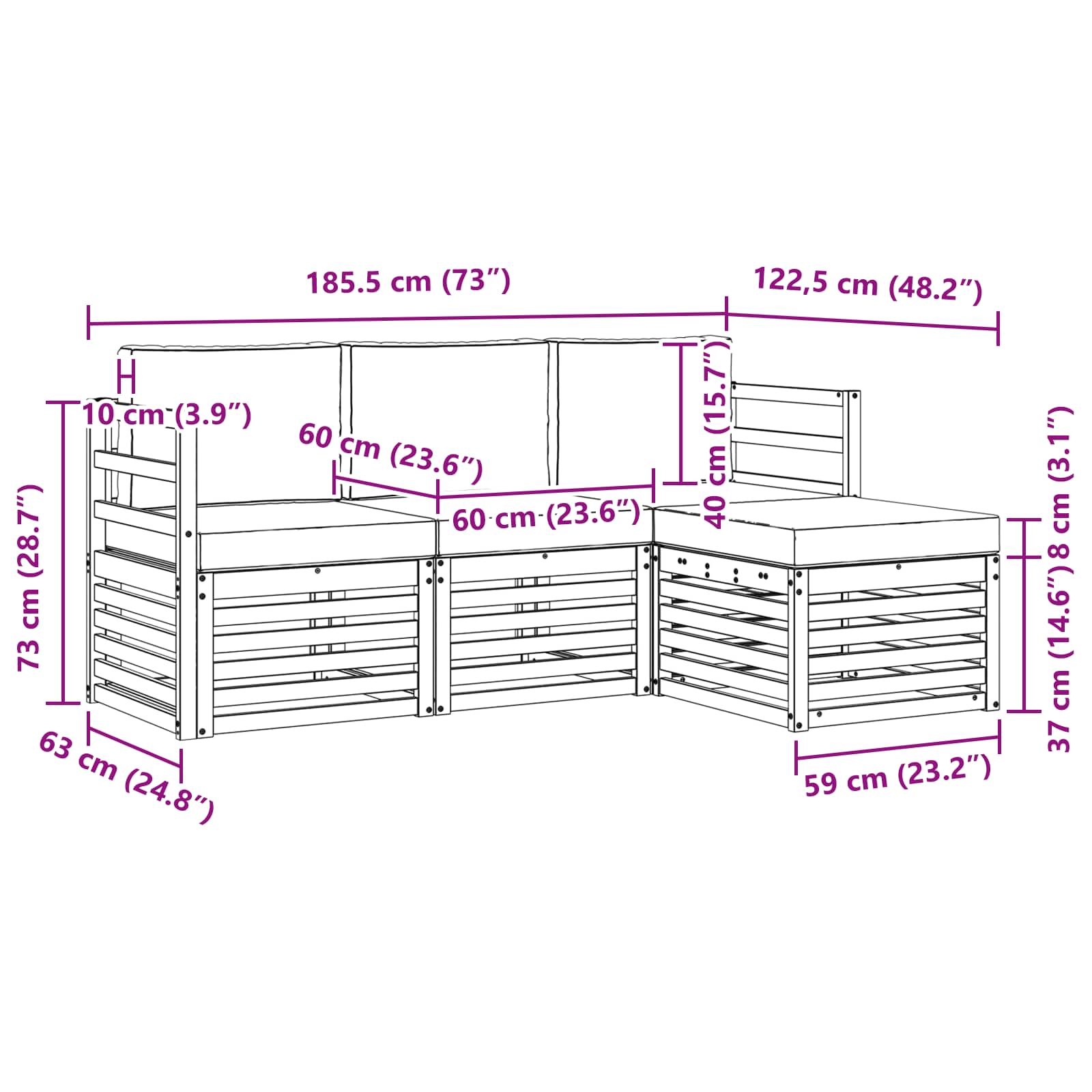 Set vanjskih sofa 4 pcs Bijela i antracit 185,5 x 122,5 x 73 cm