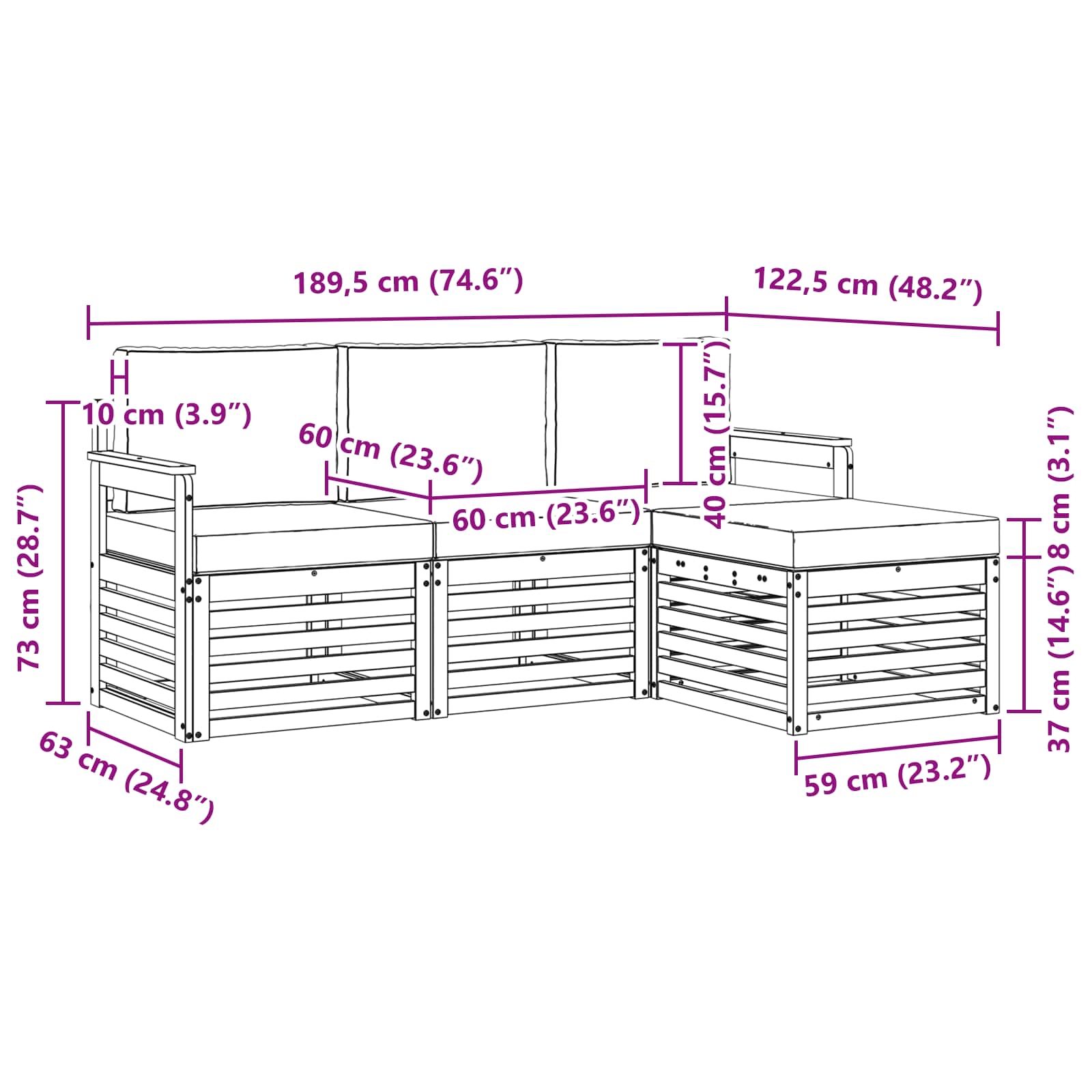 Set vanjskih sofa 4 pcs Bijela i antracit 189,5 x 122,5 x 73 cm