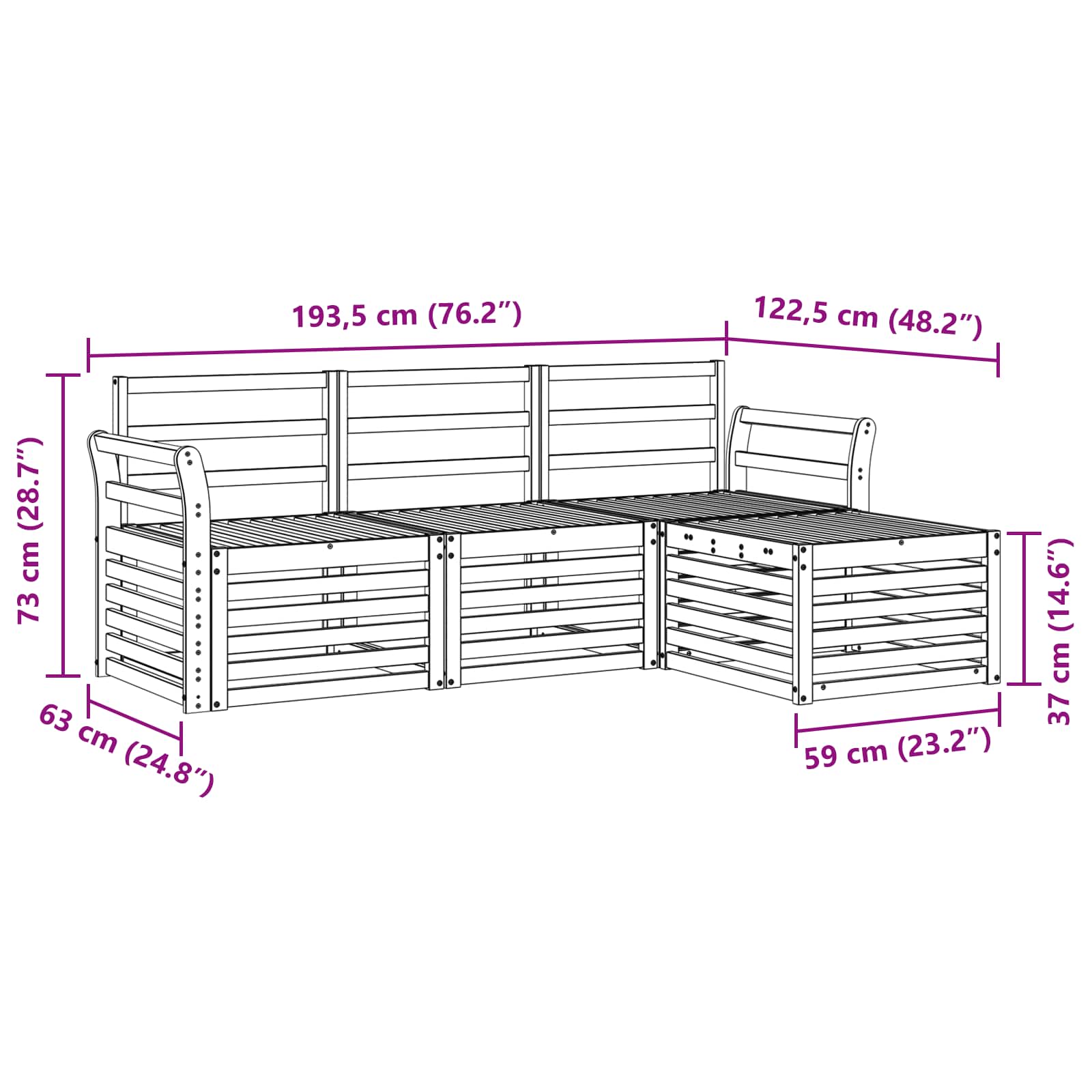 Set vanjskih sofa 4 pcs Bijela 193,5 x 122,5 x 73 cm