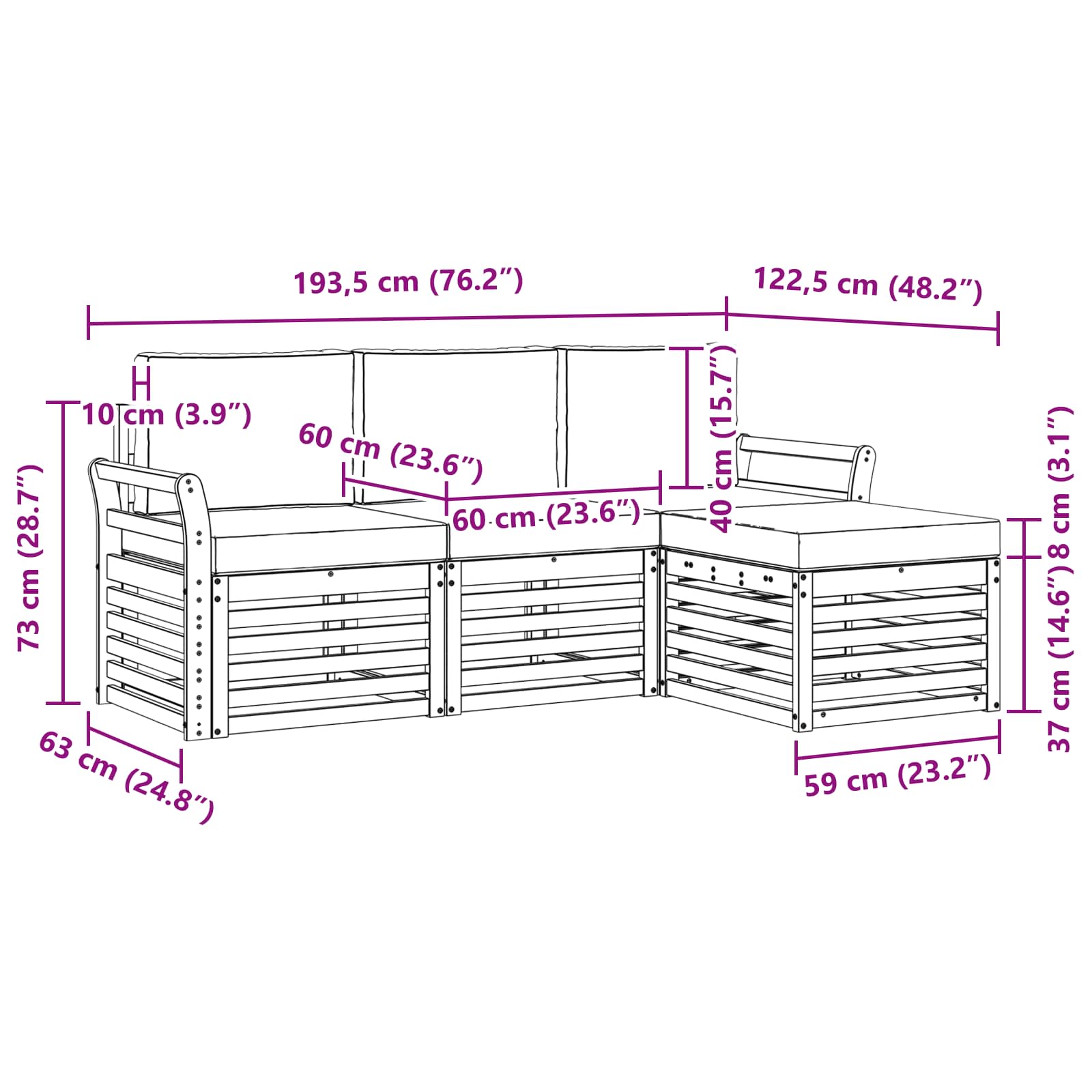 Set vanjskih sofa 4 pcs Bijela i bež 193,5 x 122,5 x 73 cm