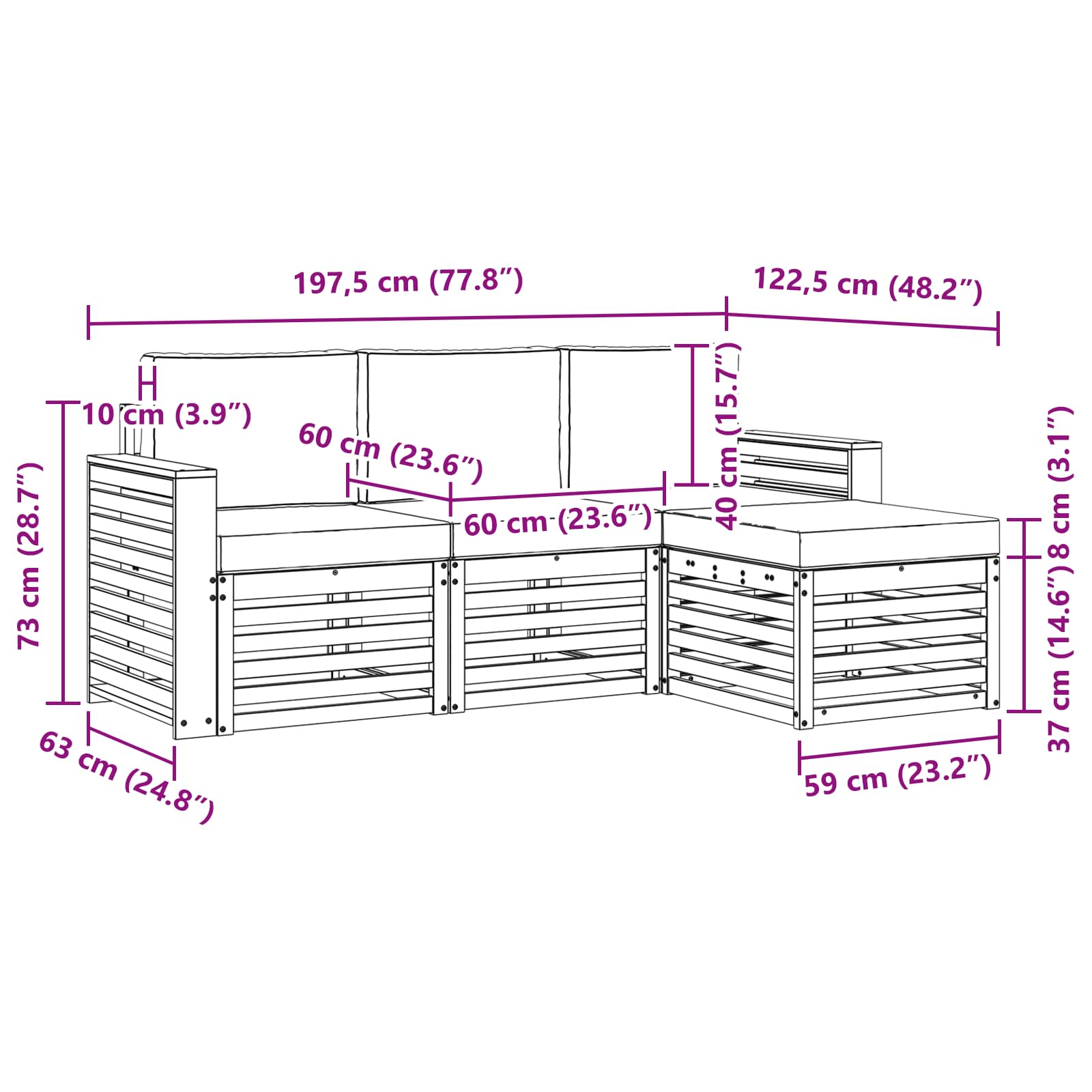 Set vanjskih sofa 4 pcs Bijela i bež 197,5 x 122,5 x 73 cm