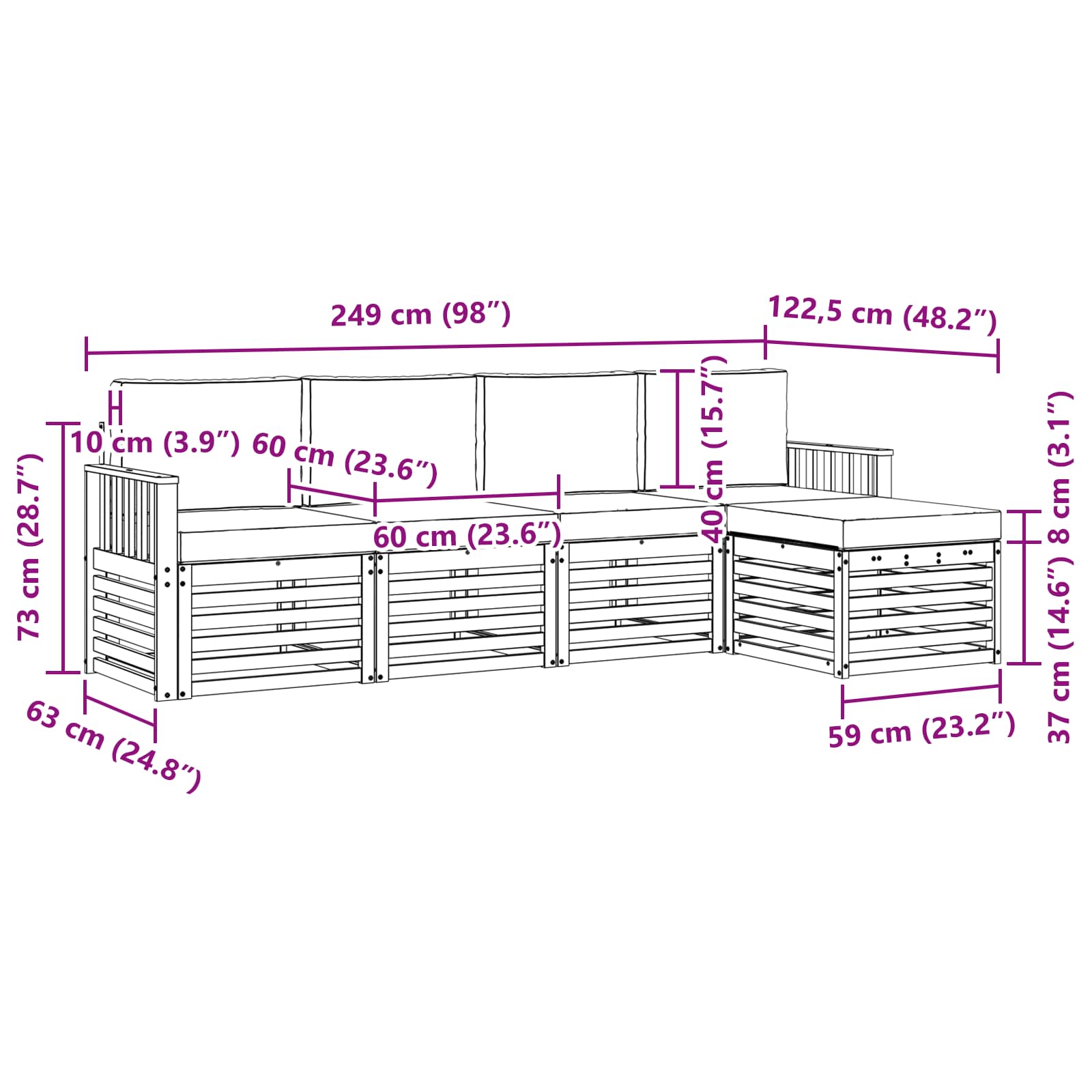 Set vanjskih sofa 5 pcs Bijela i svjetlosiva