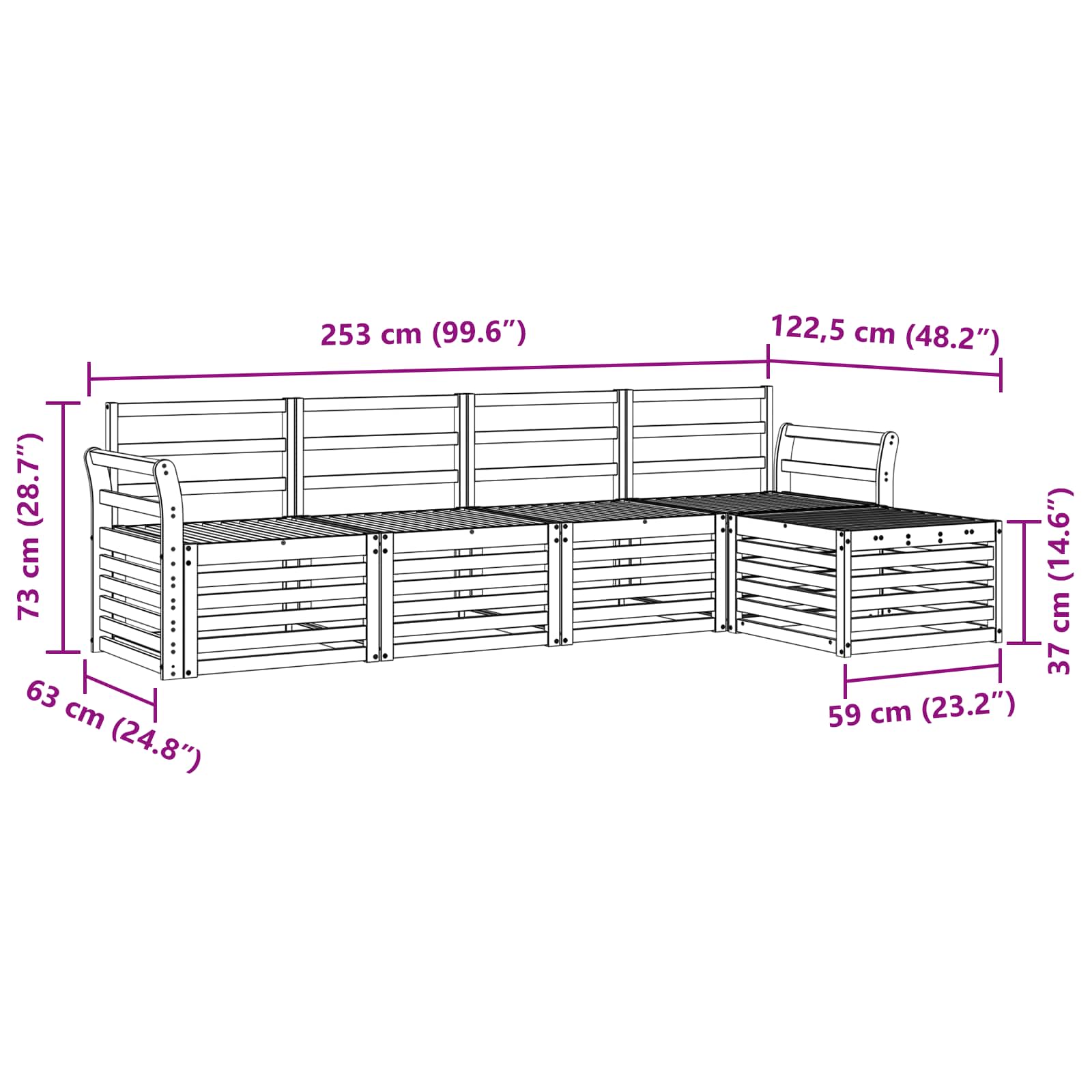 Set vanjskih sofa 5 pcs Bijela 253 x 122,5 x 73 cm