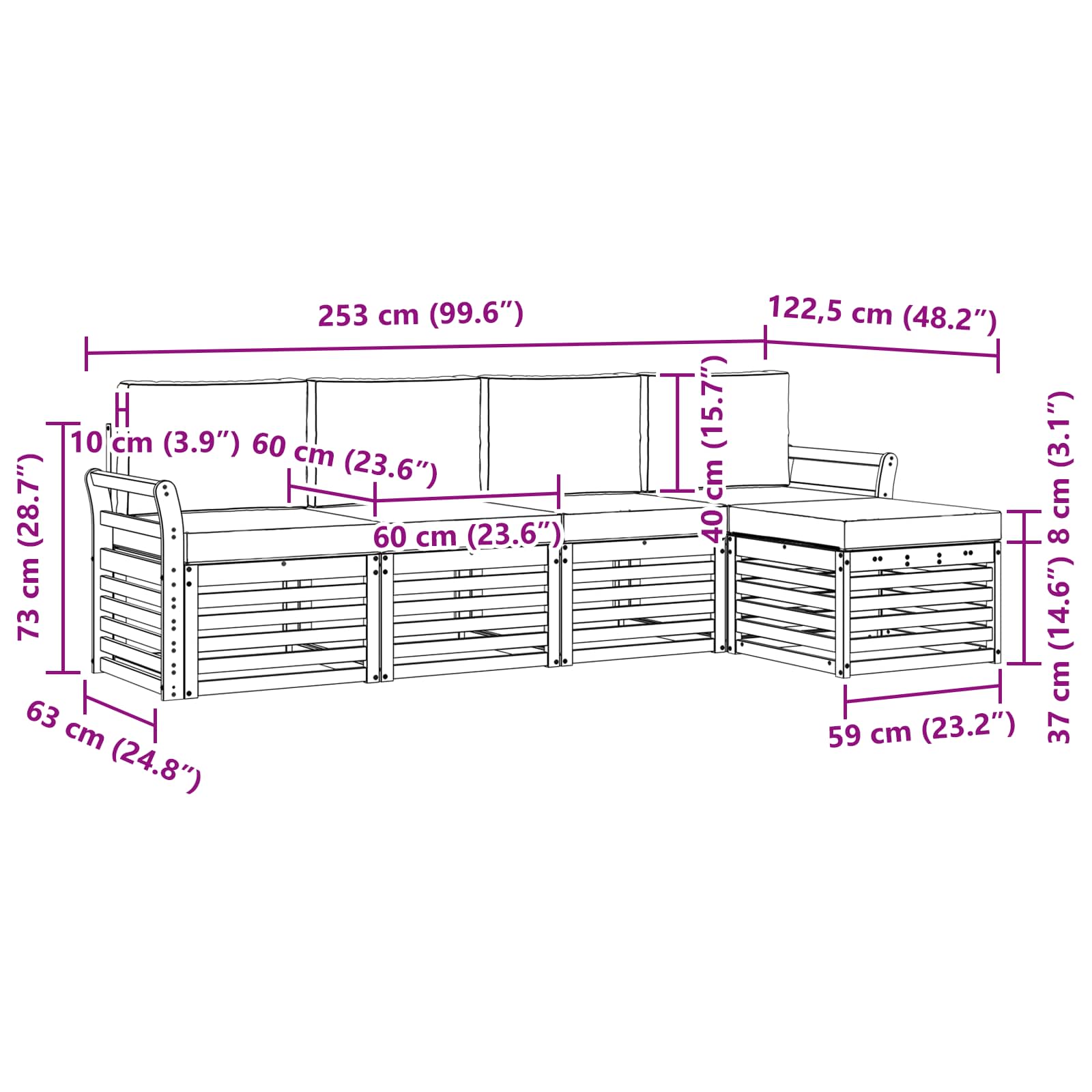 Set vanjskih sofa 5 pcs Bijela i bež 253 x 122,5 x 73 cm