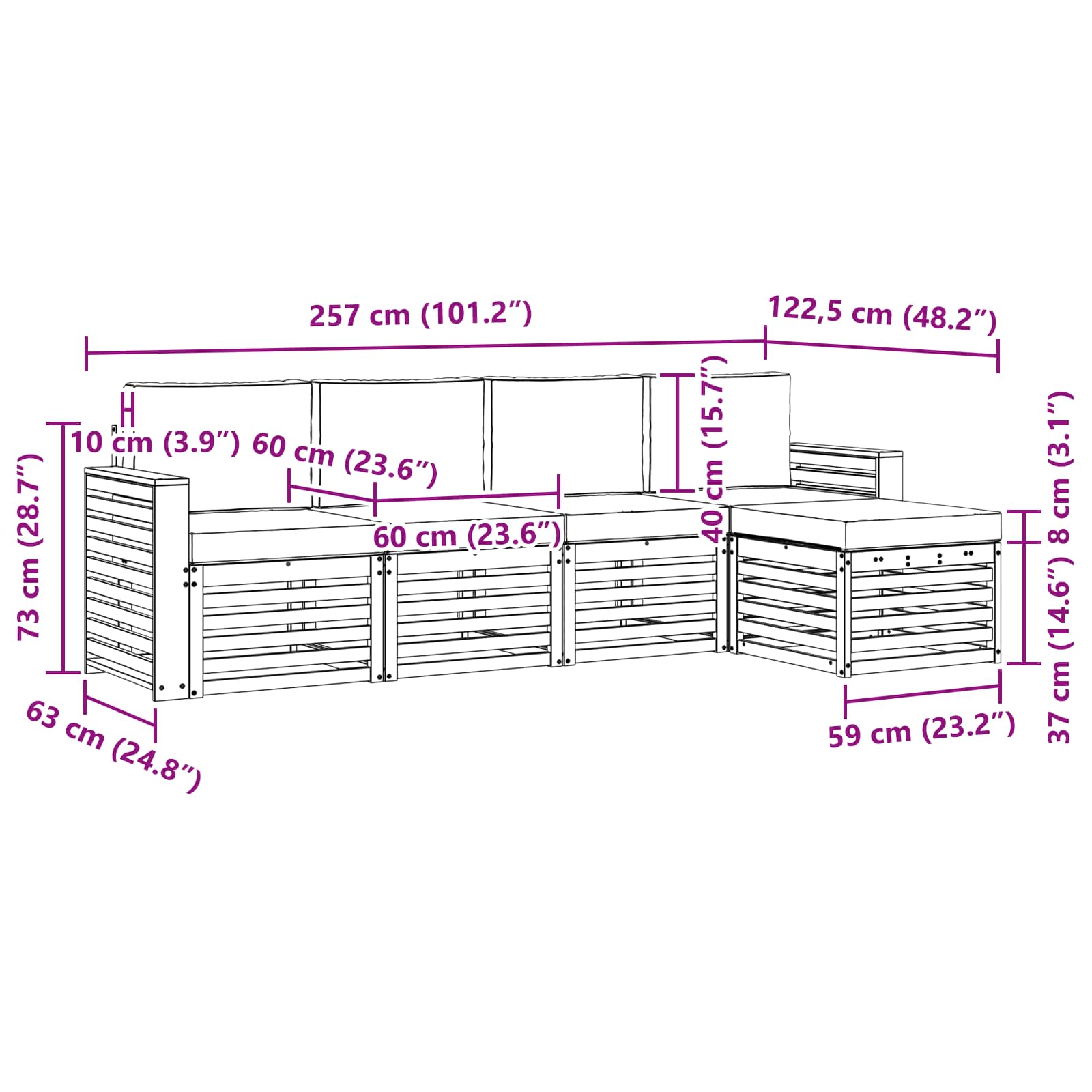 Set vanjskih sofa 5 pcs Bijela i krem 257 x 122,5 x 73 cm