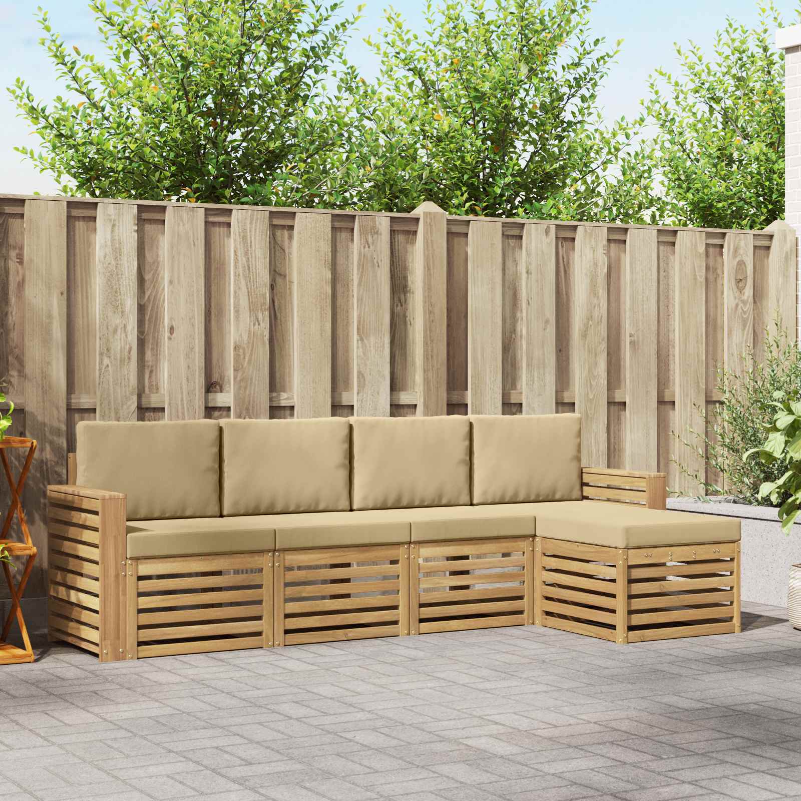 Set vanjskih sofa 5 pcs Bijela i bež 257 x 122,5 x 73 cm