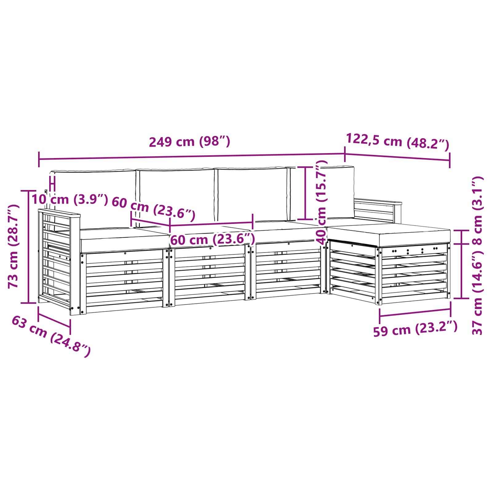 Set vanjskih sofa s jastukom 5 pcs Bijela i bež Poliester