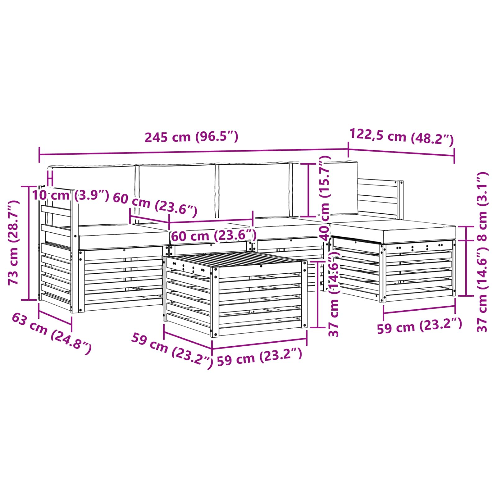 Set vanjskih sofa 6 pcs Bijela i svjetlosiva 59 x 59 x 37 cm