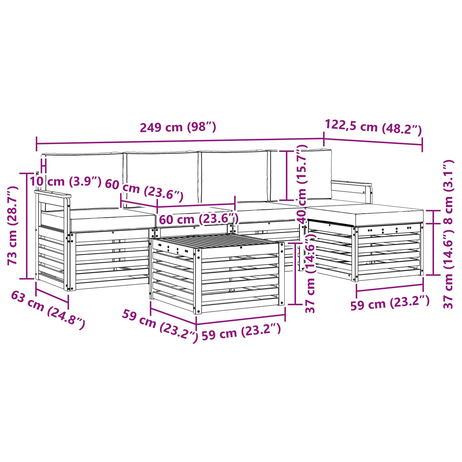 Set vanjskih sofa 6 pcs Bijela i bež 59 x 59 x 37 cm Poliester