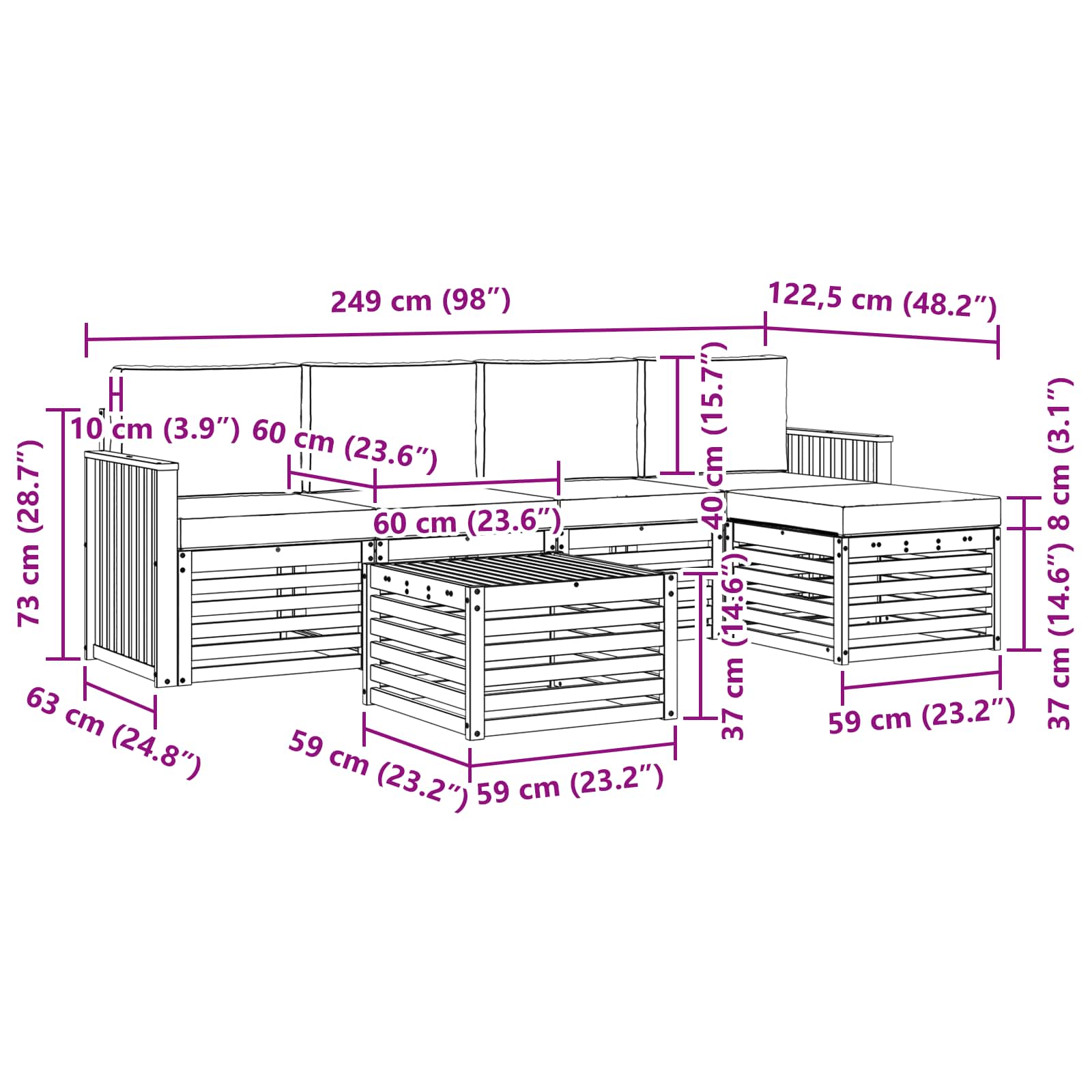 Set vanjskih sofa 6 pcs Bijela i bež 59 x 59 x 37 cm Poliester
