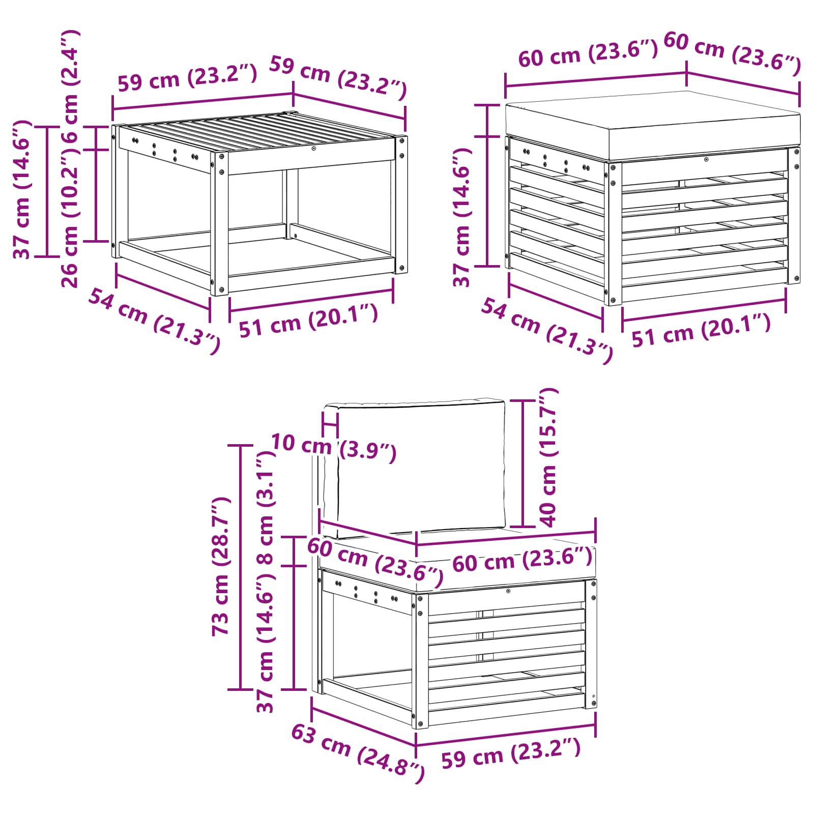 Set vanjskih sofa 6 pcs Bijela i bež 59 x 59 x 37 cm Poliester