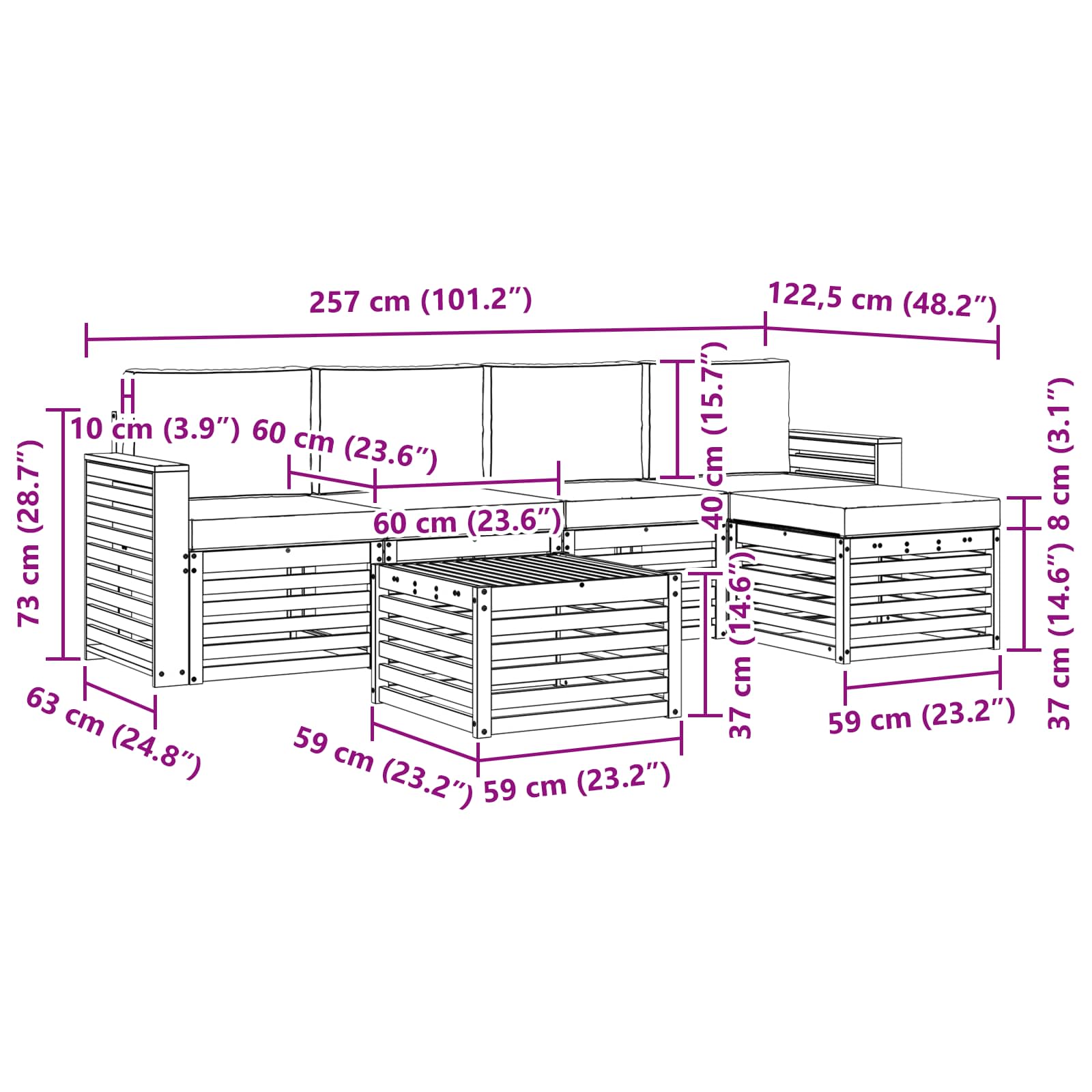 Set vanjskih sofa 6 pcs Bijela i antracit 59 x 59 x 37 cm