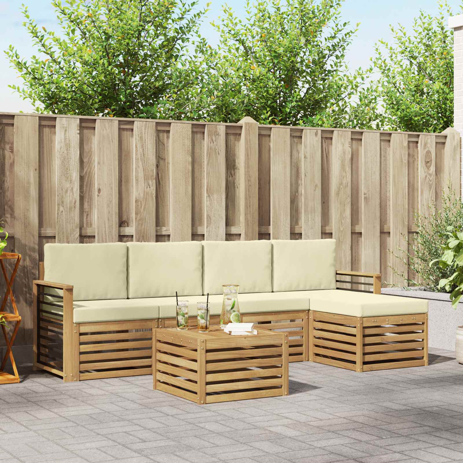 Set vanjskih sofa 6 pcs Bijela i krem 59 x 59 x 37 cm Poliester