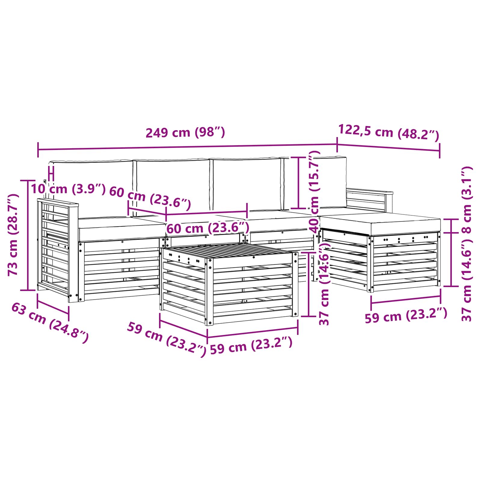 Set vanjskih sofa 6 pcs Bijela i antracit 59 x 59 x 37 cm