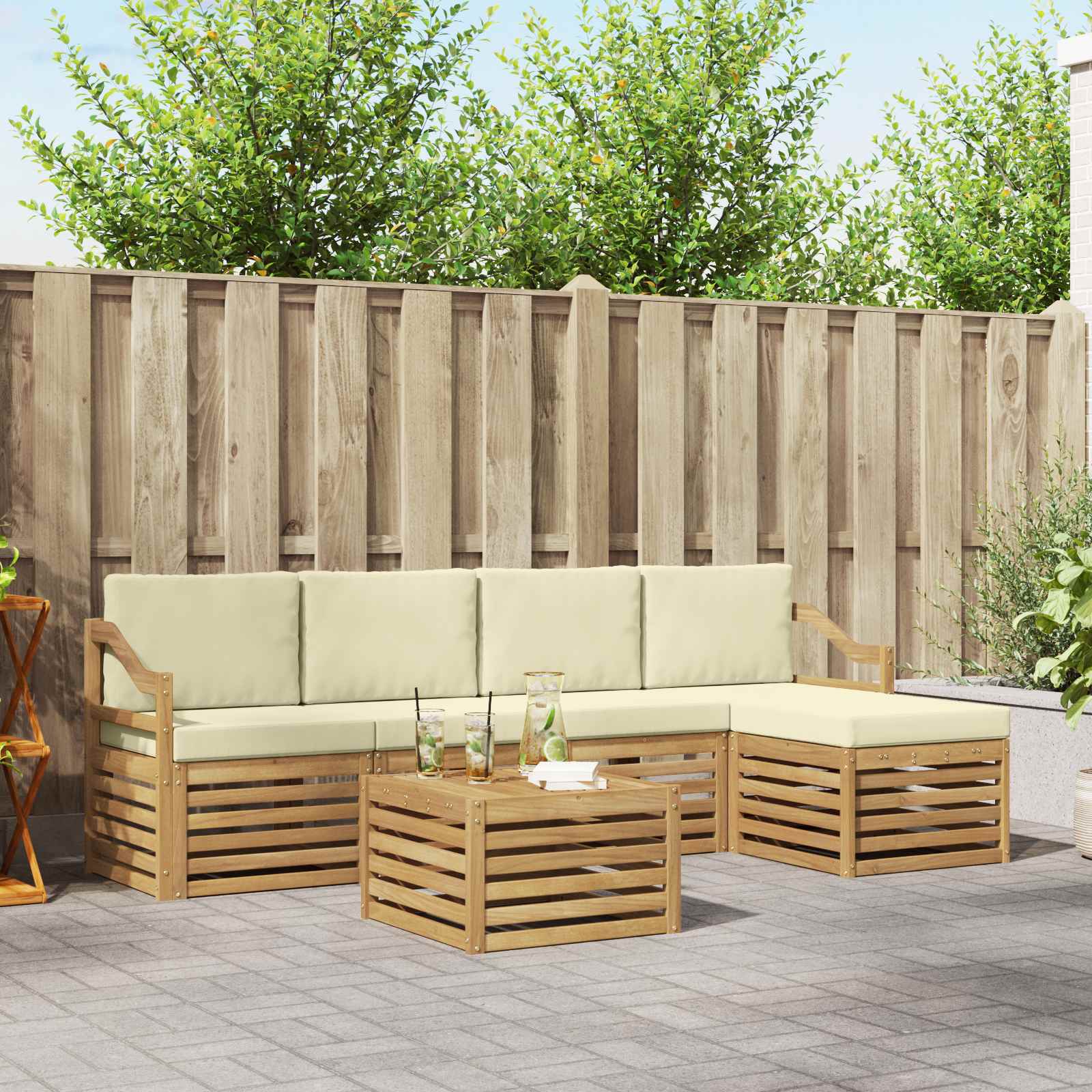 Set vanjskih sofa 6 pcs Bijela i krem 59 x 59 x 37 cm Poliester