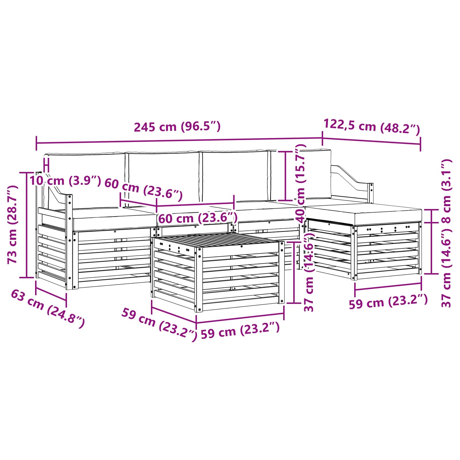 Set vanjskih sofa 6 pcs Bijela i antracit 59 x 59 x 37 cm