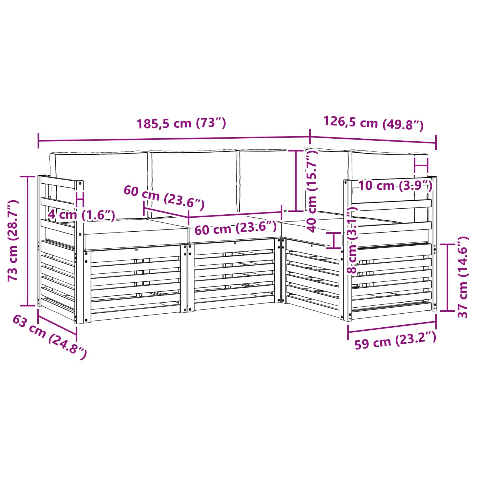 Setovi sofa 4 pcs Bijela i bež 185,5 x 126,5 x 73 cm Poliester