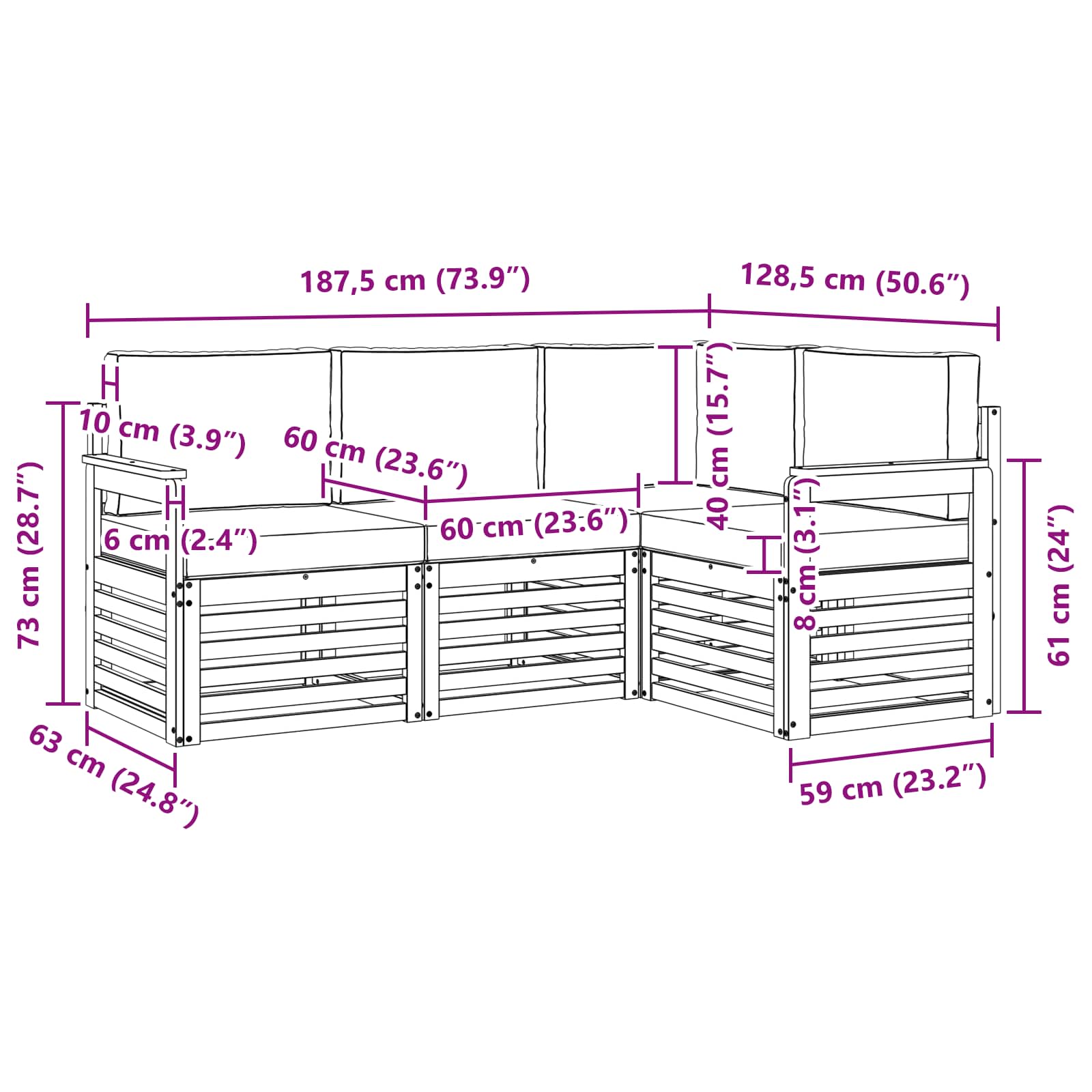 Set vanjskih sofa 4 pcs Bijela i antracit 187,5 x 128,5 x 73 cm