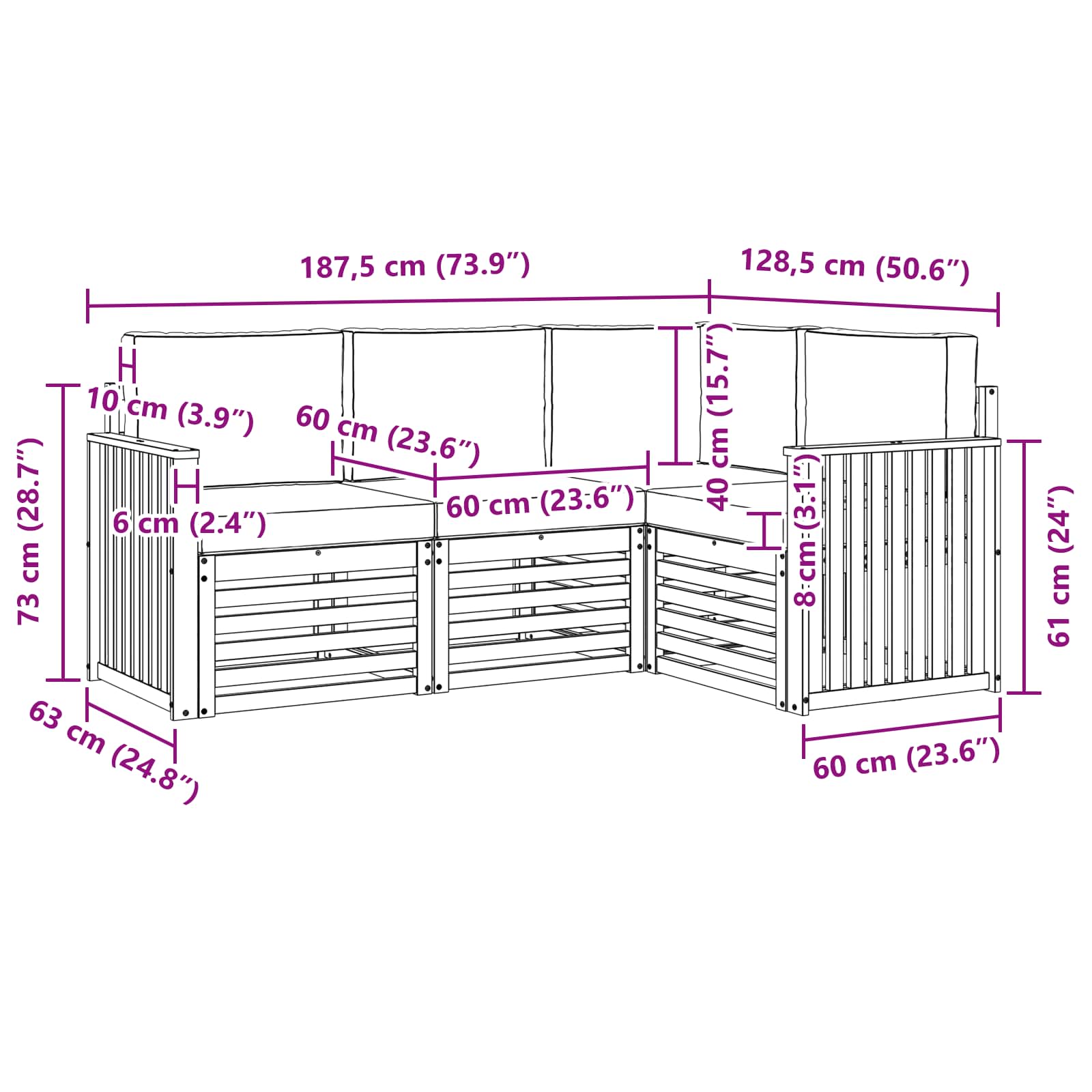 Setovi sofa 4 pcs Bijela i antracit 187,5 x 128,5 x 73 cm