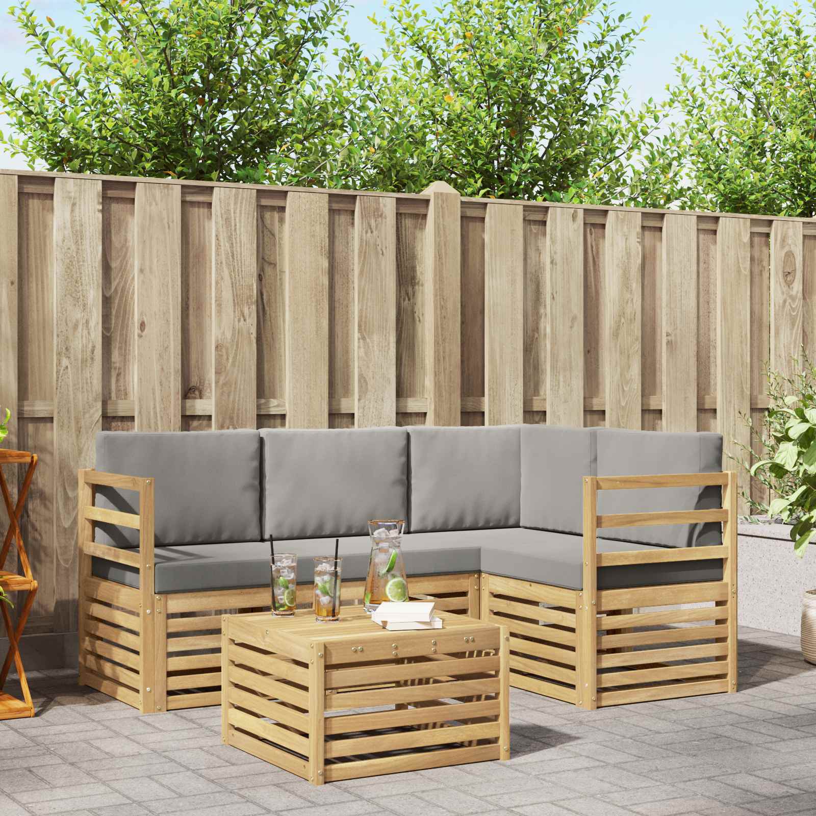 Set vanjskih sofa 5 pcs Bijela i svjetlosiva 59 x 59 x 37 cm
