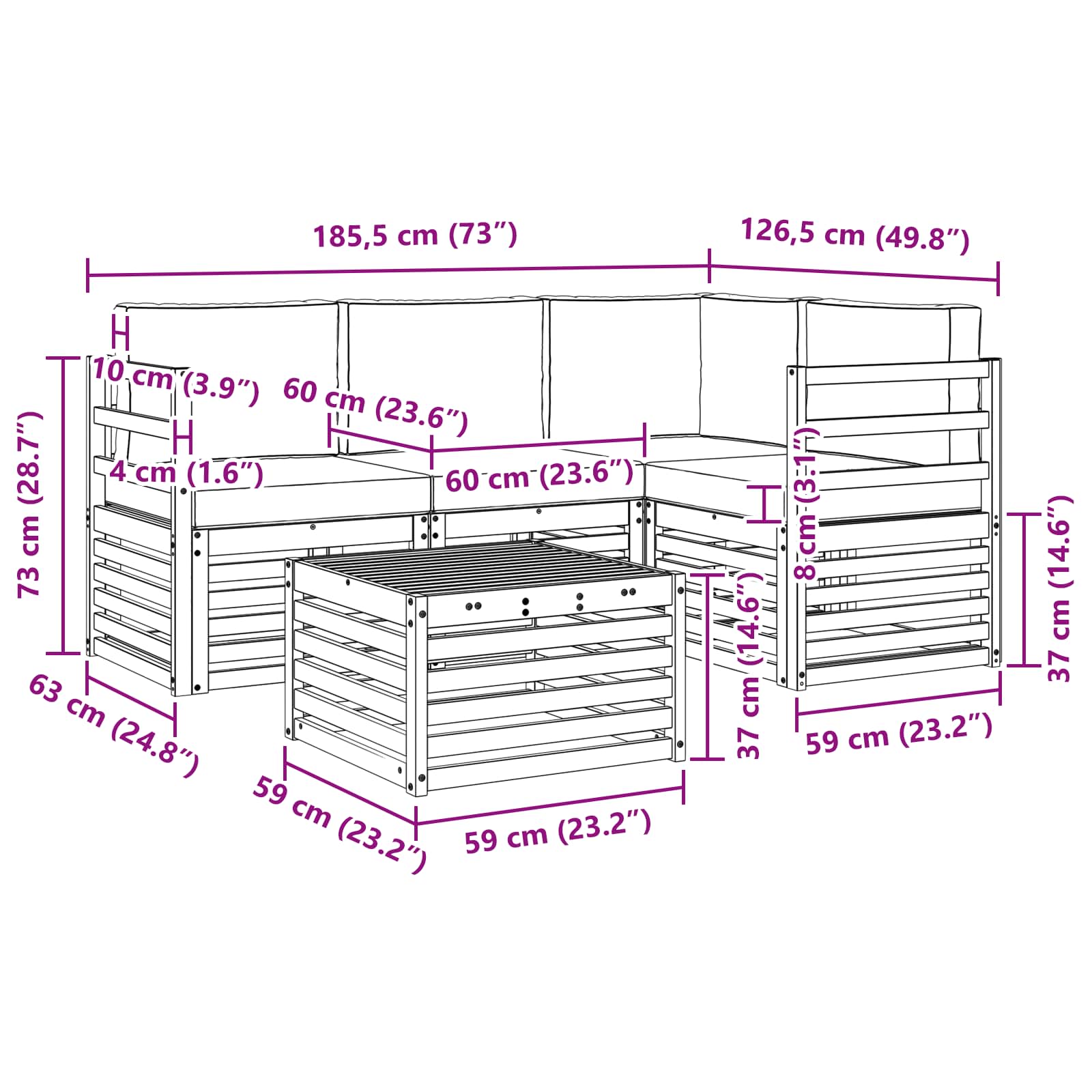 Set vanjskih sofa 5 pcs Bijela i svjetlosiva 59 x 59 x 37 cm