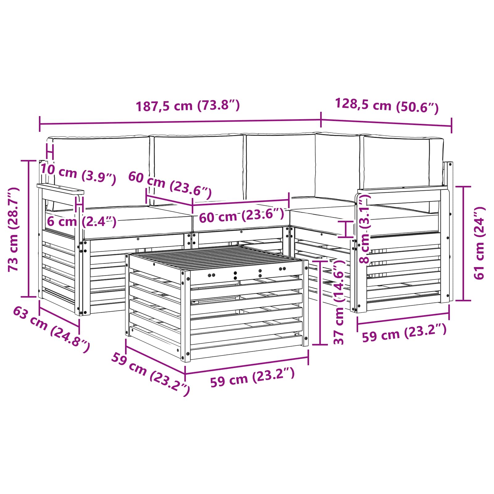 Set vanjskih sofa 5 pcs Bijela i krem 59 x 59 x 37 cm Poliester