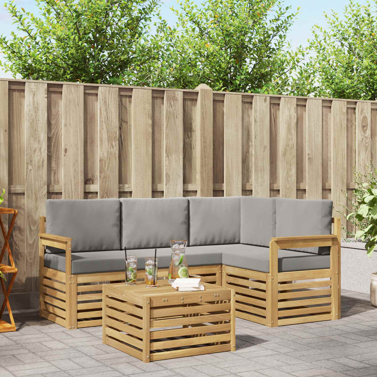 Set vanjskih sofa 5 pcs Bijela i svjetlosiva 59 x 59 x 37 cm
