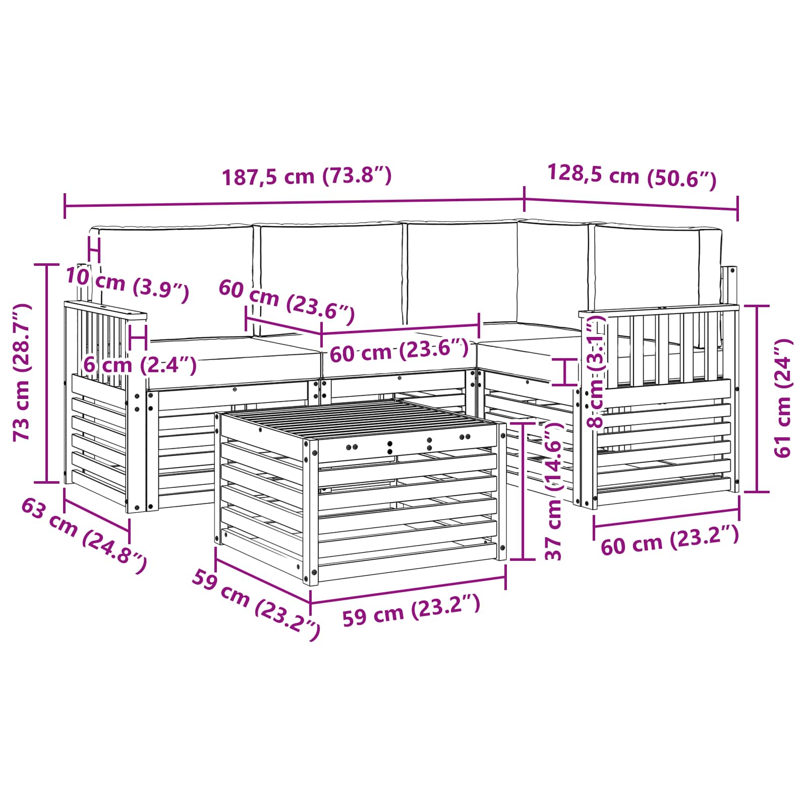 Set vanjskih sofa 5 pcs Bijela i krem 59 x 59 x 37 cm Poliester