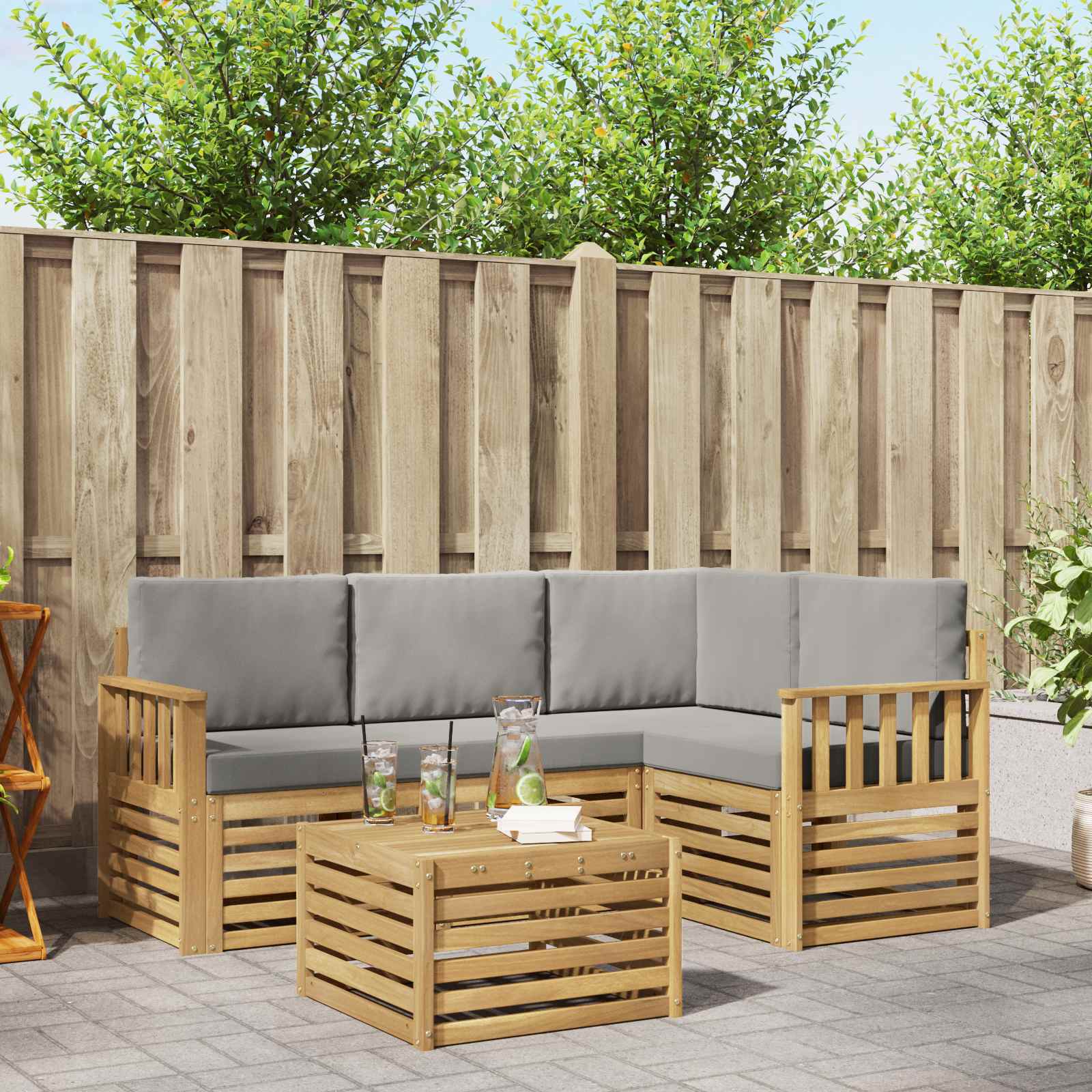 Set vanjskih sofa 5 pcs Bijela i svjetlosiva 59 x 59 x 37 cm