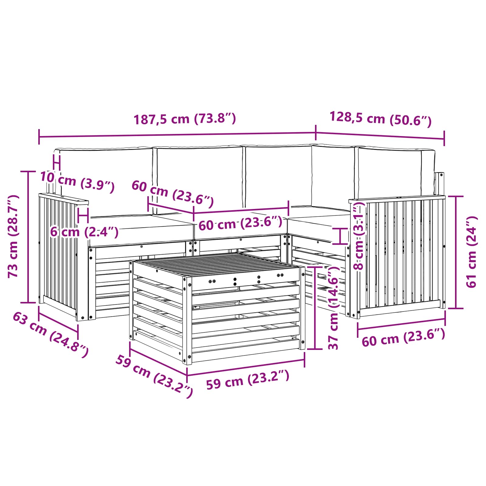 Set vanjskih sofa 5 pcs Bijela i krem 59 x 59 x 37 cm Poliester