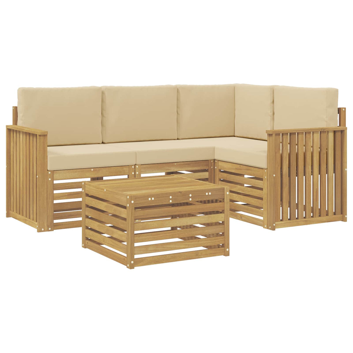 Set vanjskih sofa 5 pcs Bijela i bež 59 x 59 x 37 cm Poliester