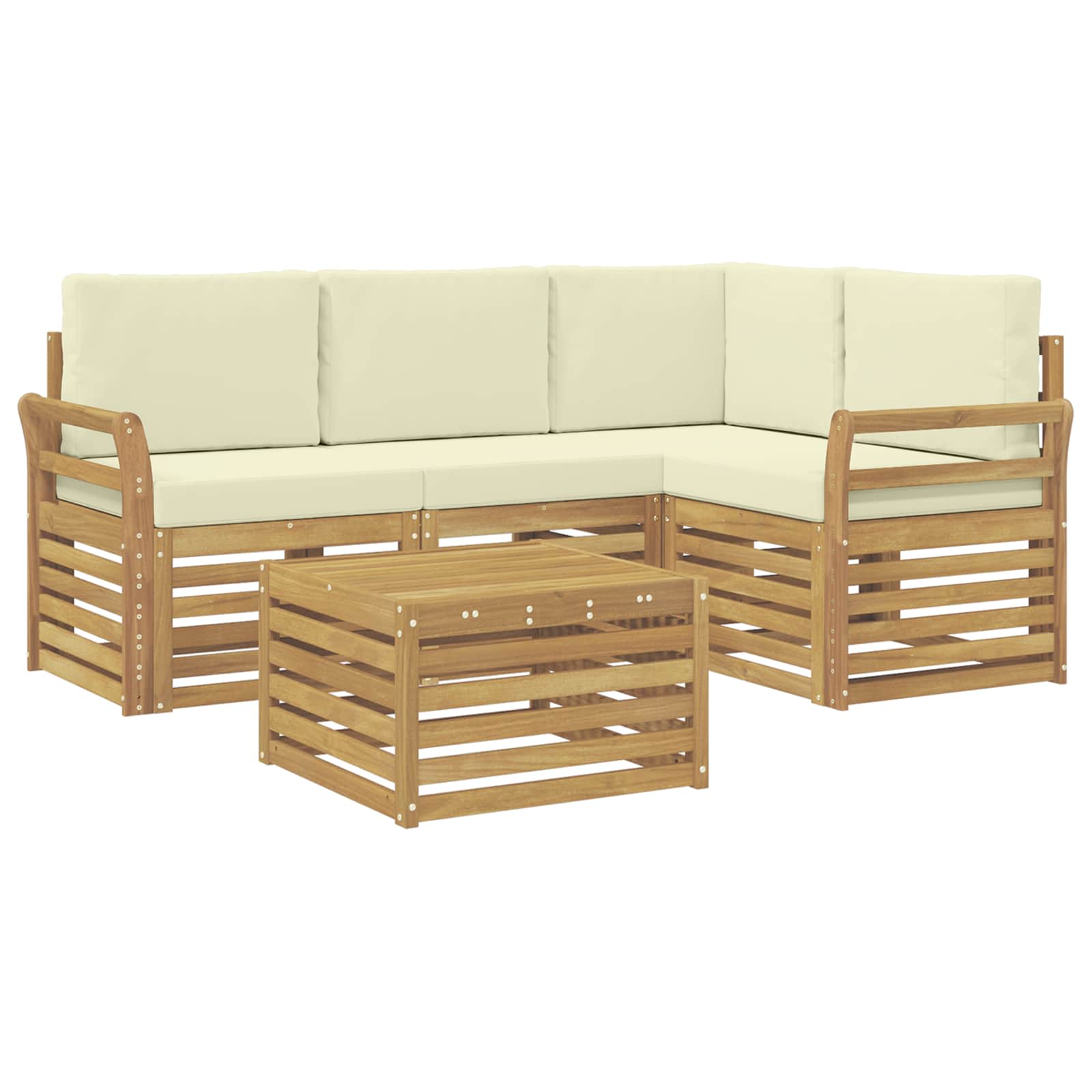 Set vanjskih sofa 5 pcs Bijela i krem 59 x 59 x 37 cm Poliester