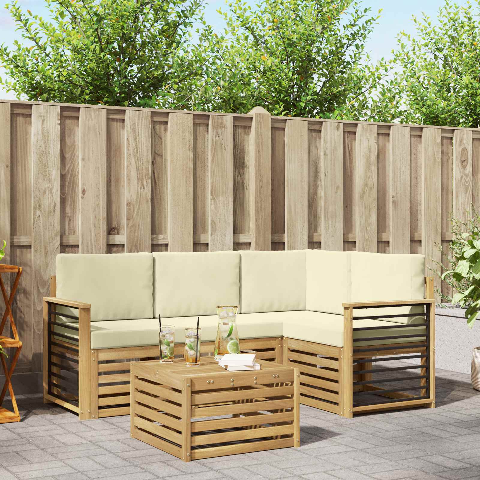 Set vanjskih sofa s jastukom 5 pcs Bijela i krem Poliester