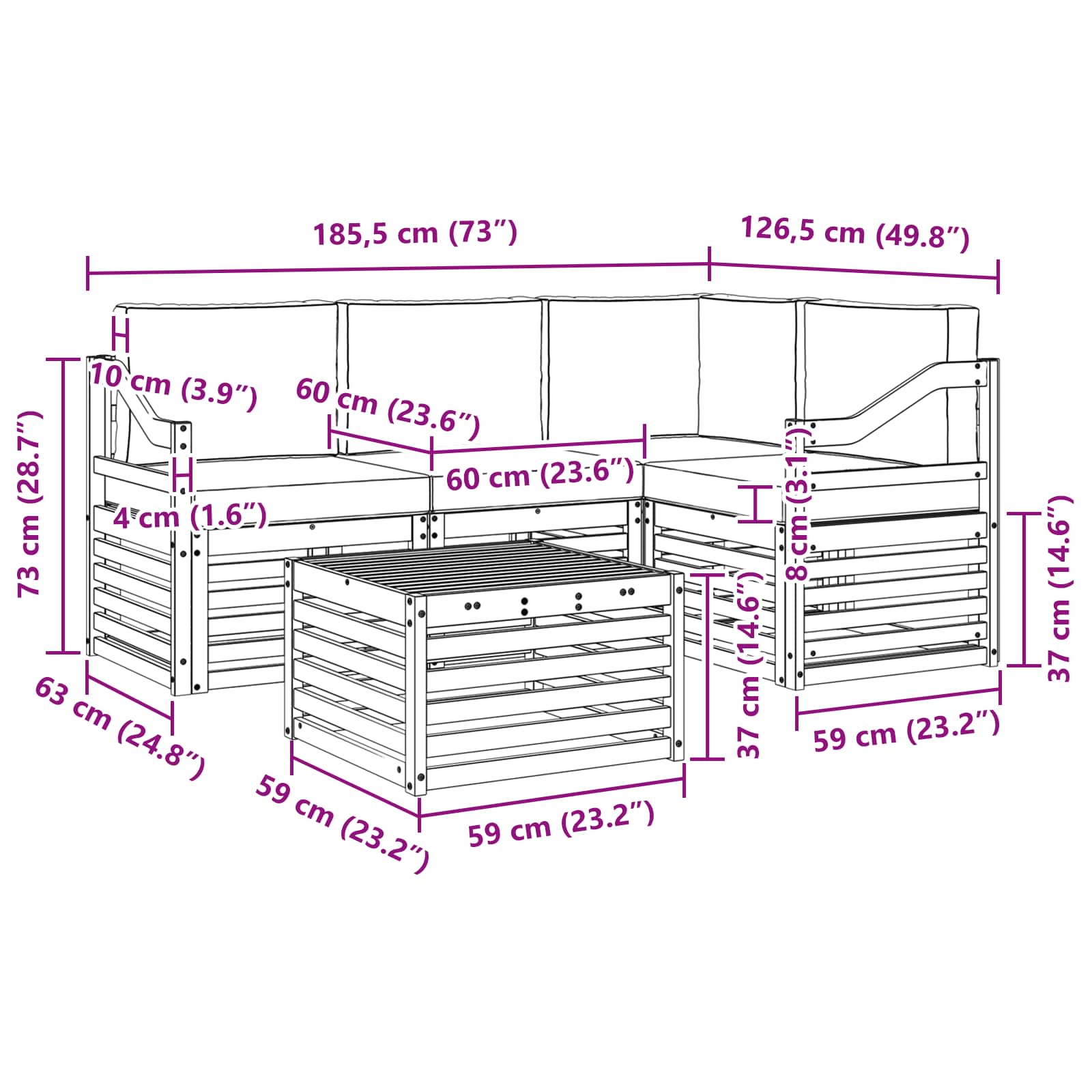 Set vanjskih sofa 5 pcs Bijela i svjetlosiva 59 x 59 x 37 cm