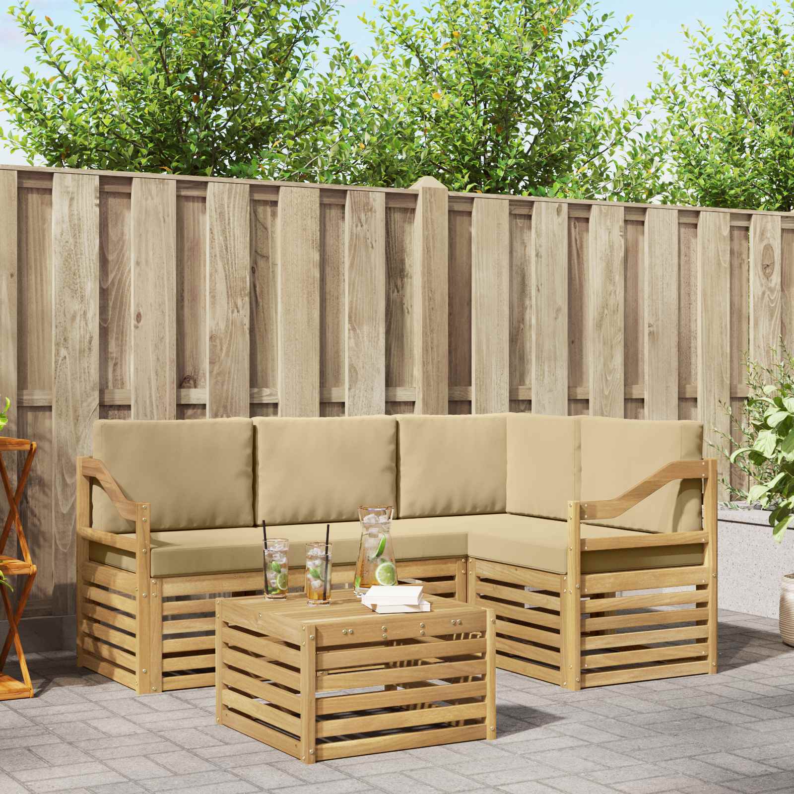 Set vanjskih sofa 5 pcs Bijela i bež 59 x 59 x 37 cm Poliester