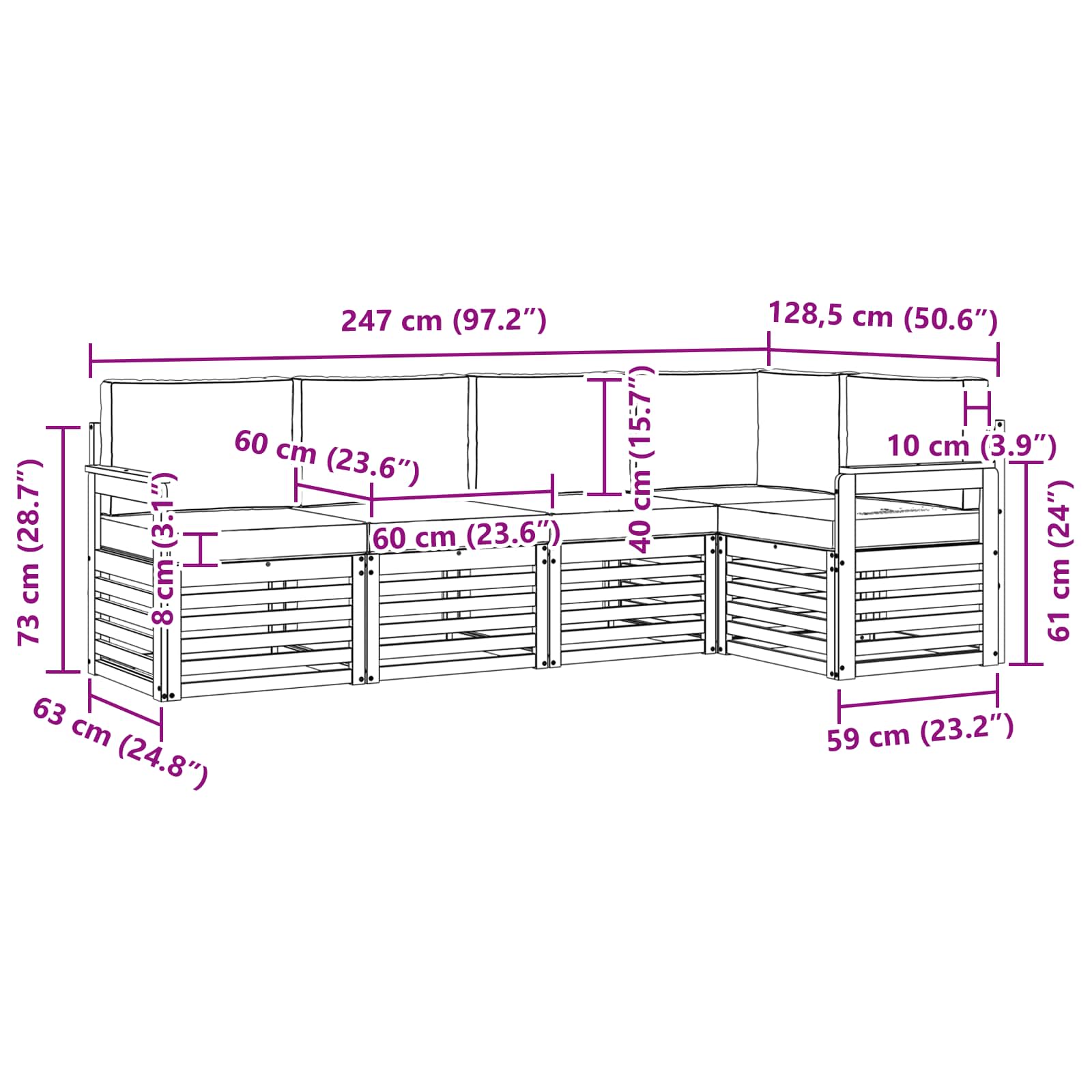 Set vanjskih sofa 5 pcs Bijela i krem 247 x 128,5 x 73 cm