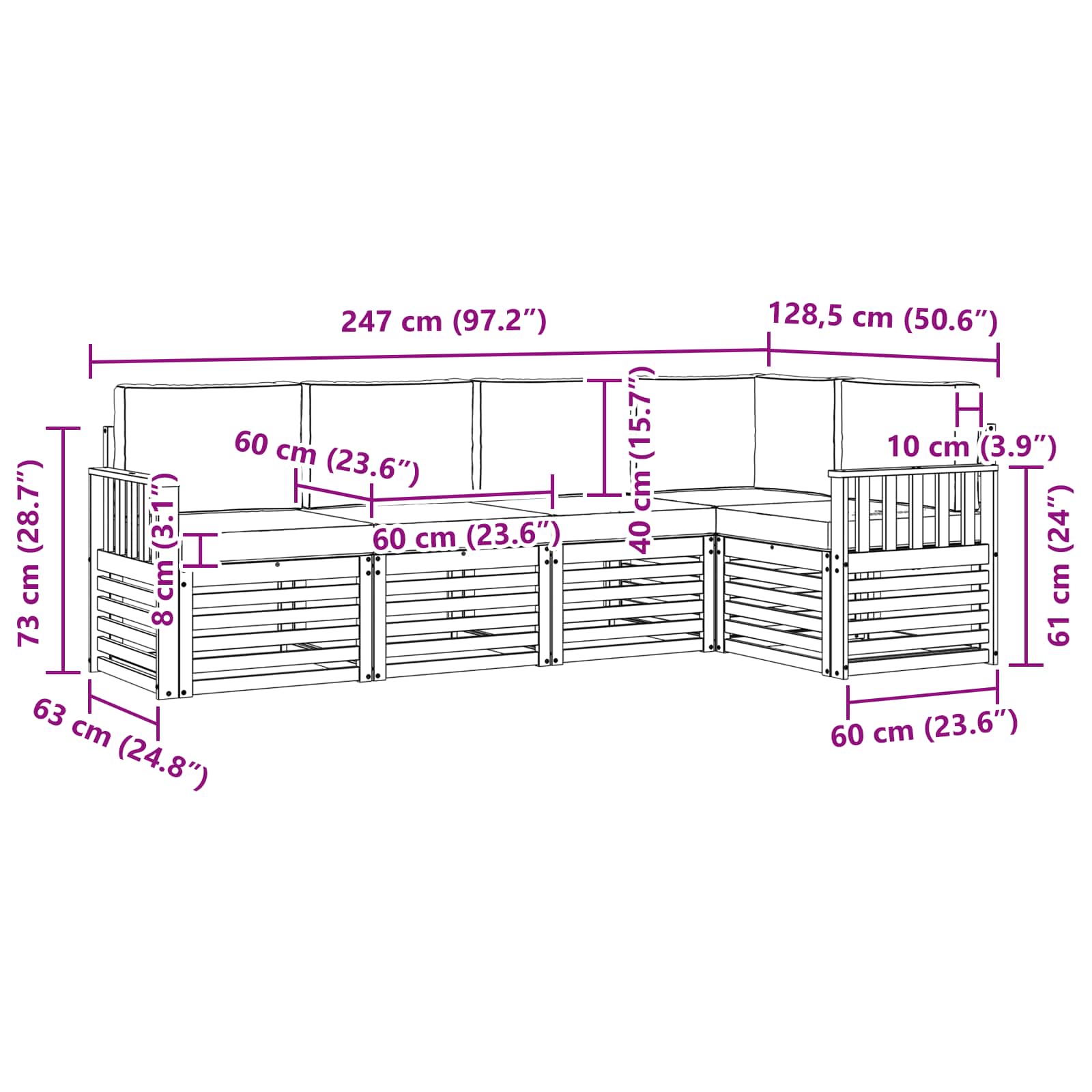 Set vanjskih sofa 5 pcs Bijela i krem 247 x 128,5 x 73 cm