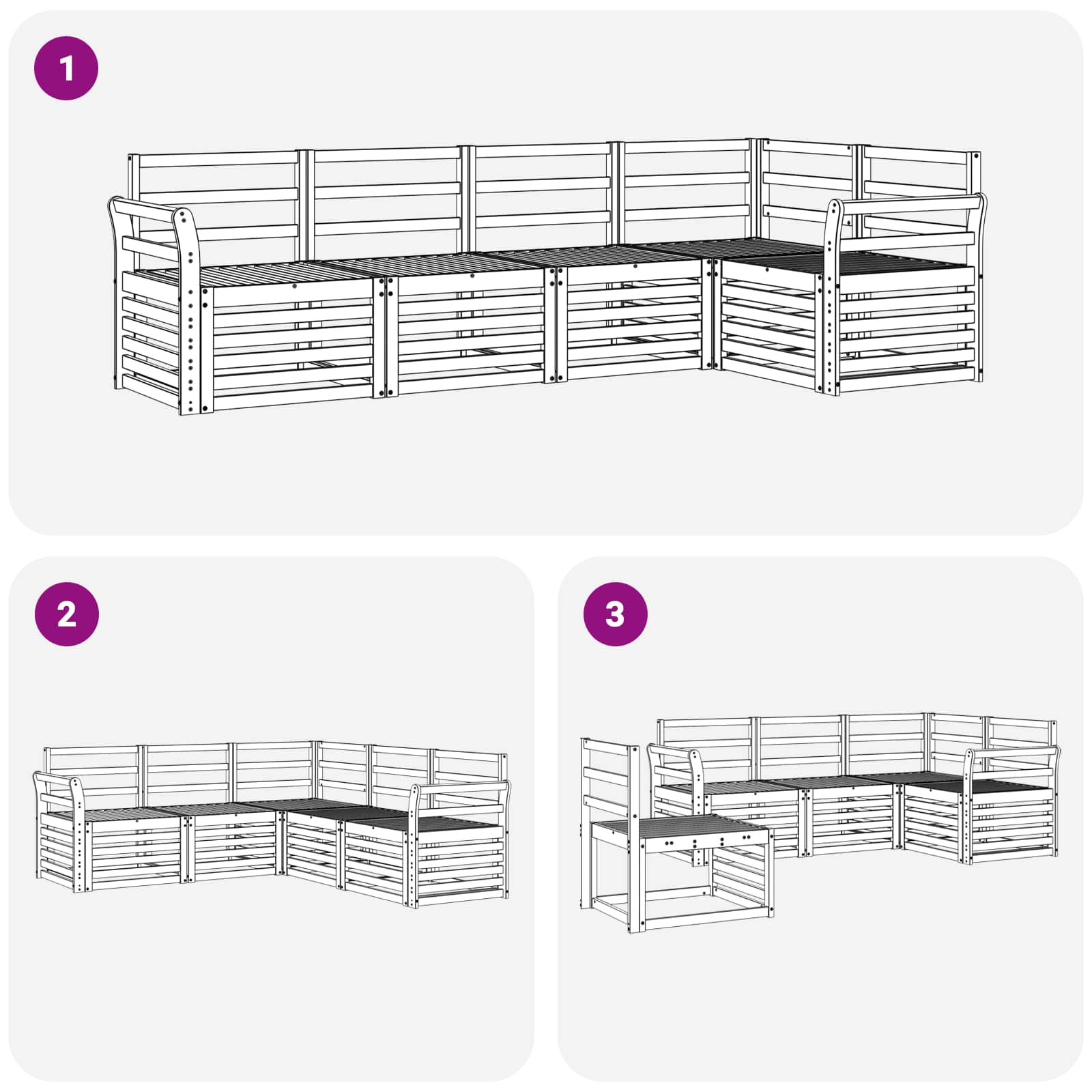 Set vanjskih sofa 5 pcs Bijela 249 x 130,5 x 73 cm