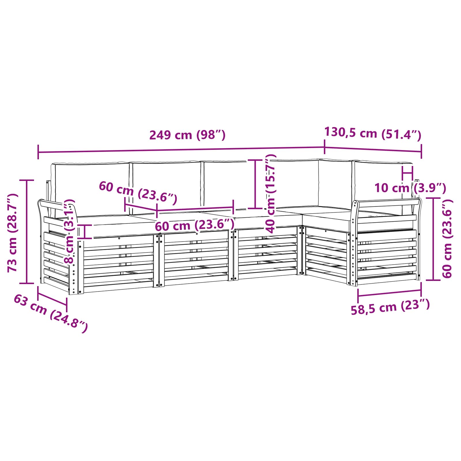 Set vanjskih sofa 5 pcs Bijela i bež 249 x 130,5 x 73 cm