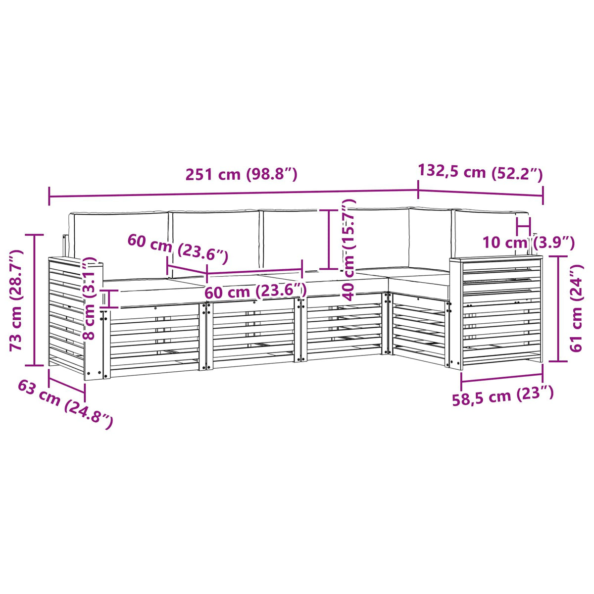 Set vanjskih sofa 5 pcs Bijela i antracit 251 x 132,5 x 73 cm