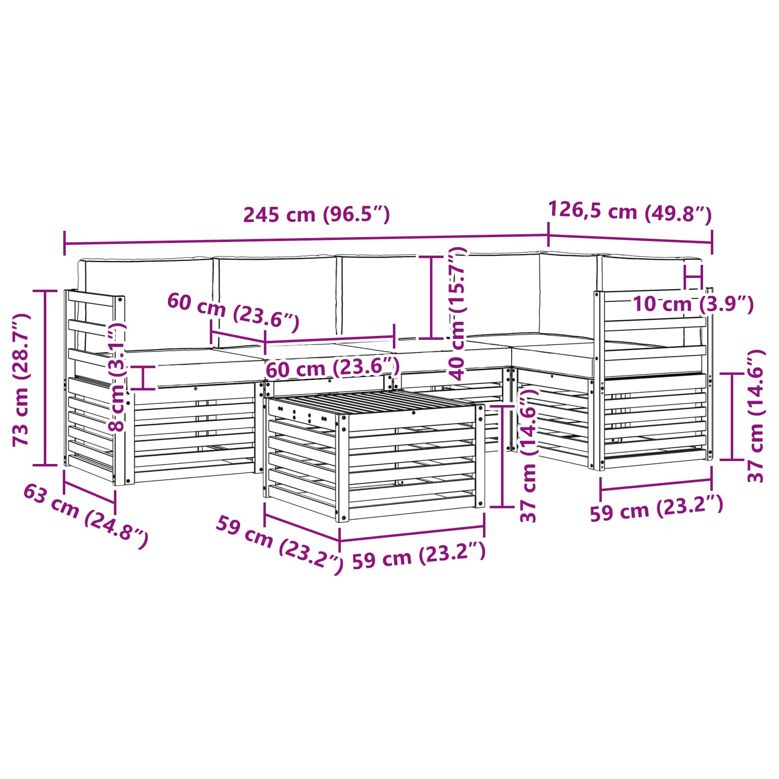 Set vanjskih sofa 6 pcs Bijela i svjetlosiva 59 x 59 x 37 cm