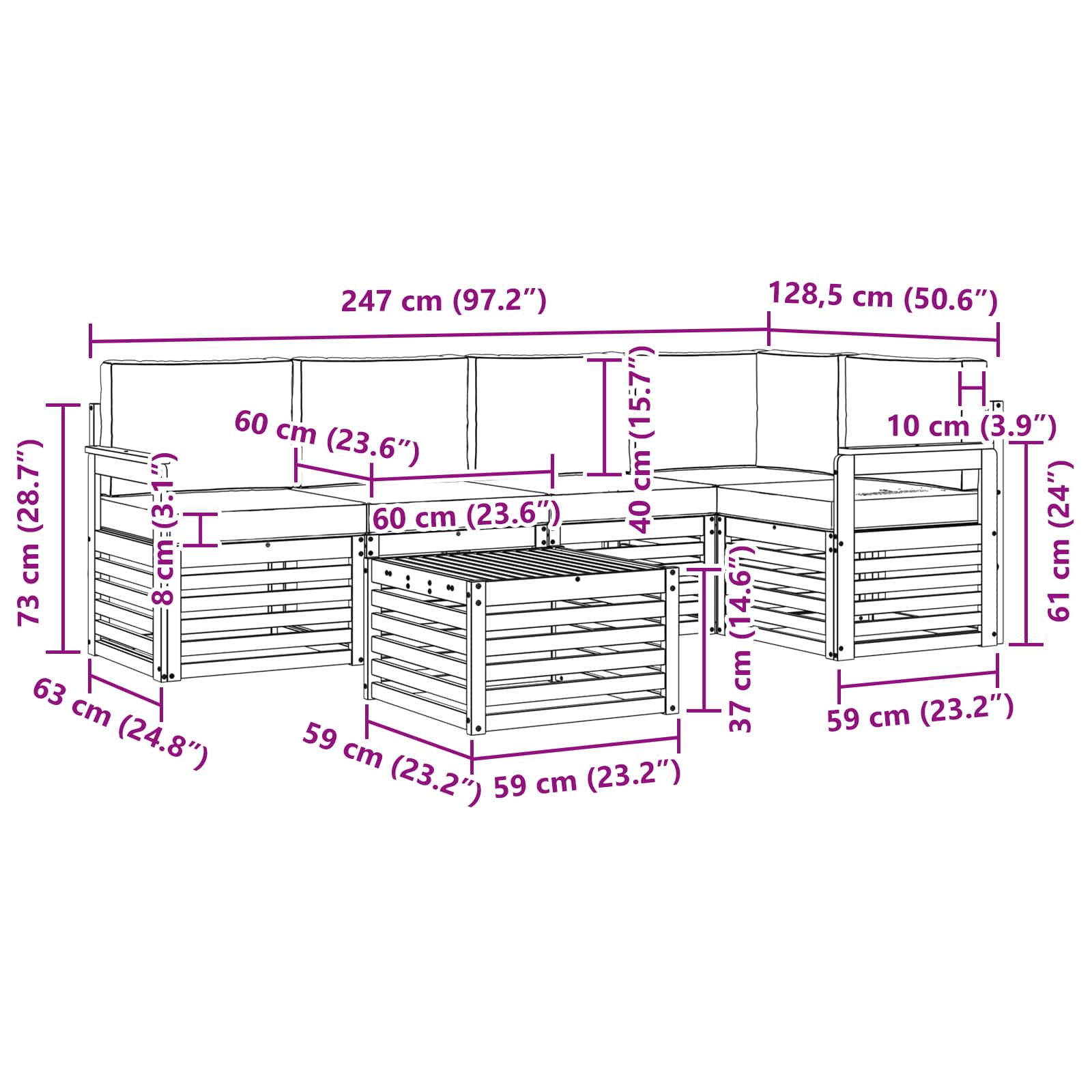 Set vanjskih sofa 6 pcs Bijela i antracit 59 x 59 x 37 cm