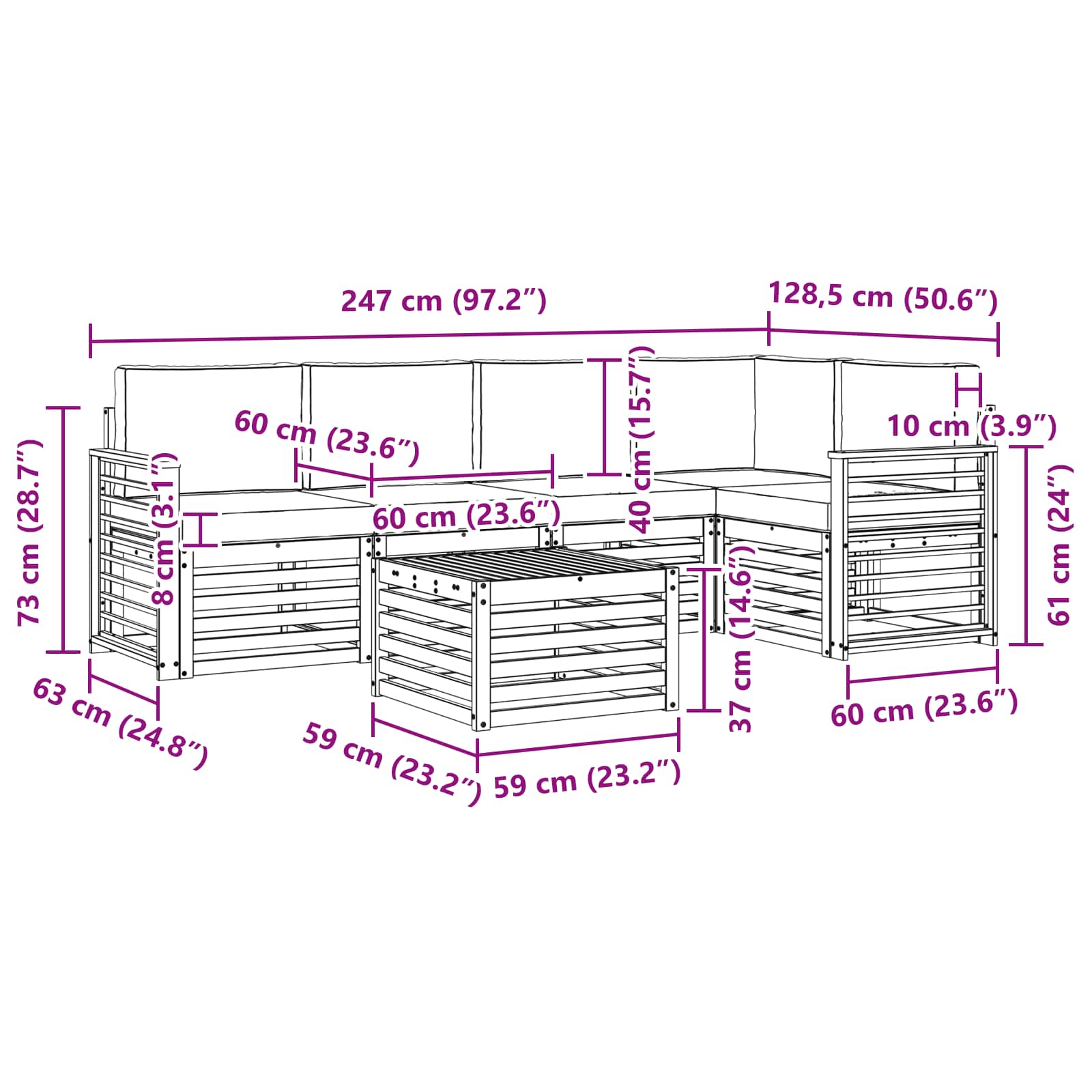 Set vanjskih sofa 6 pcs Bijela i antracit 59 x 59 x 37 cm