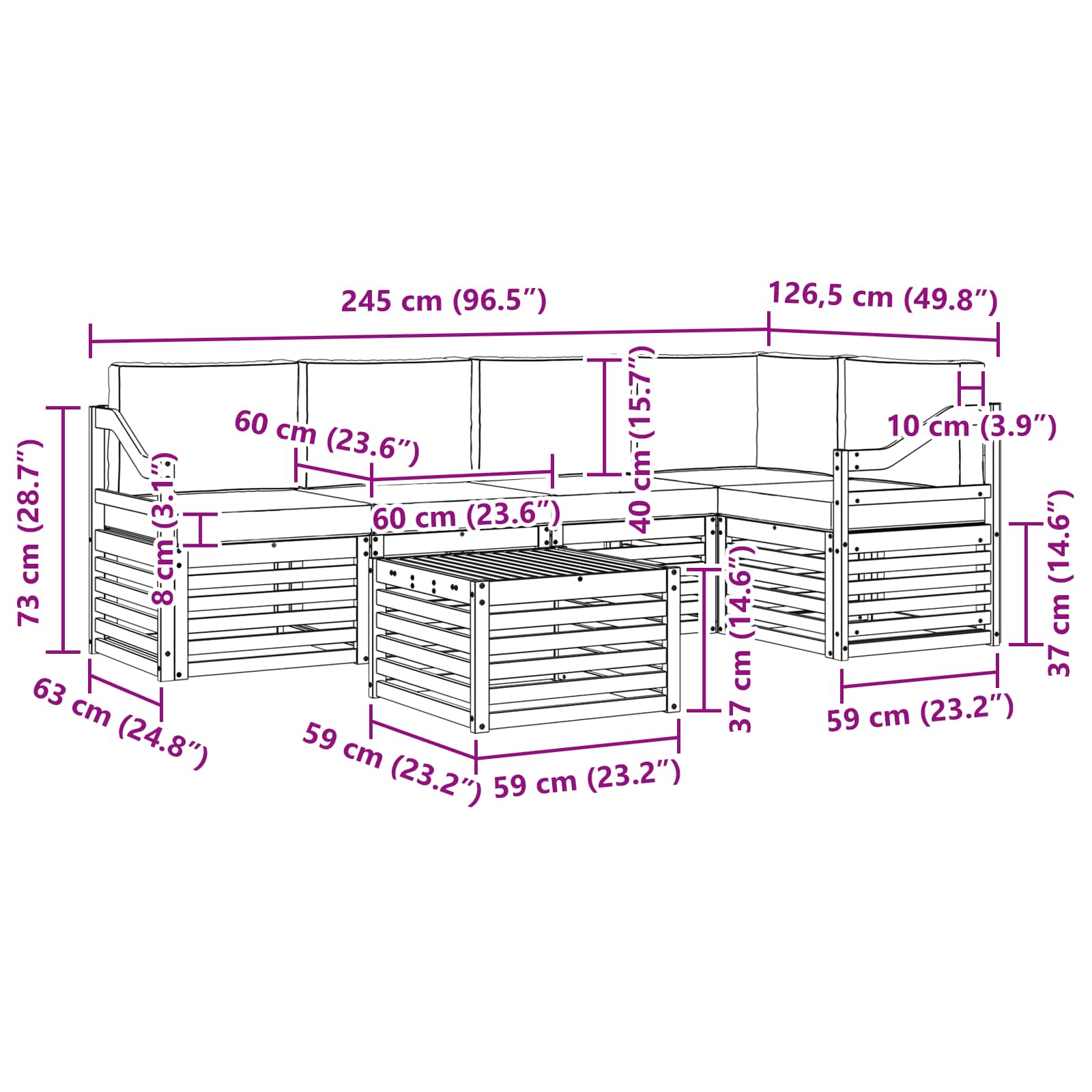 Set vanjskih sofa 6 pcs Bijela i antracit 59 x 59 x 37 cm