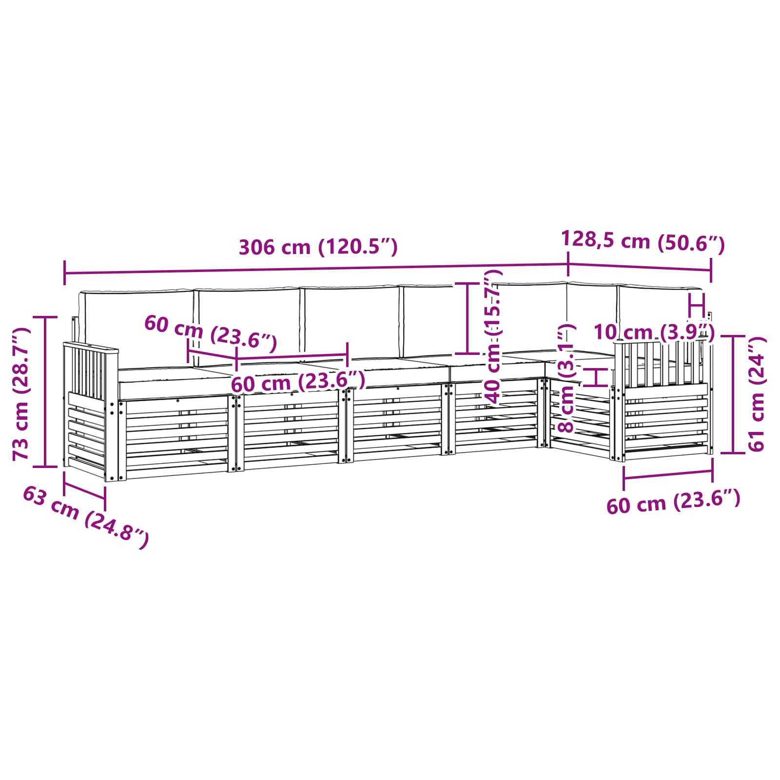 Set vanjskih sofa 6 pcs Bijela i krem 306 x 128,5 x 73 cm
