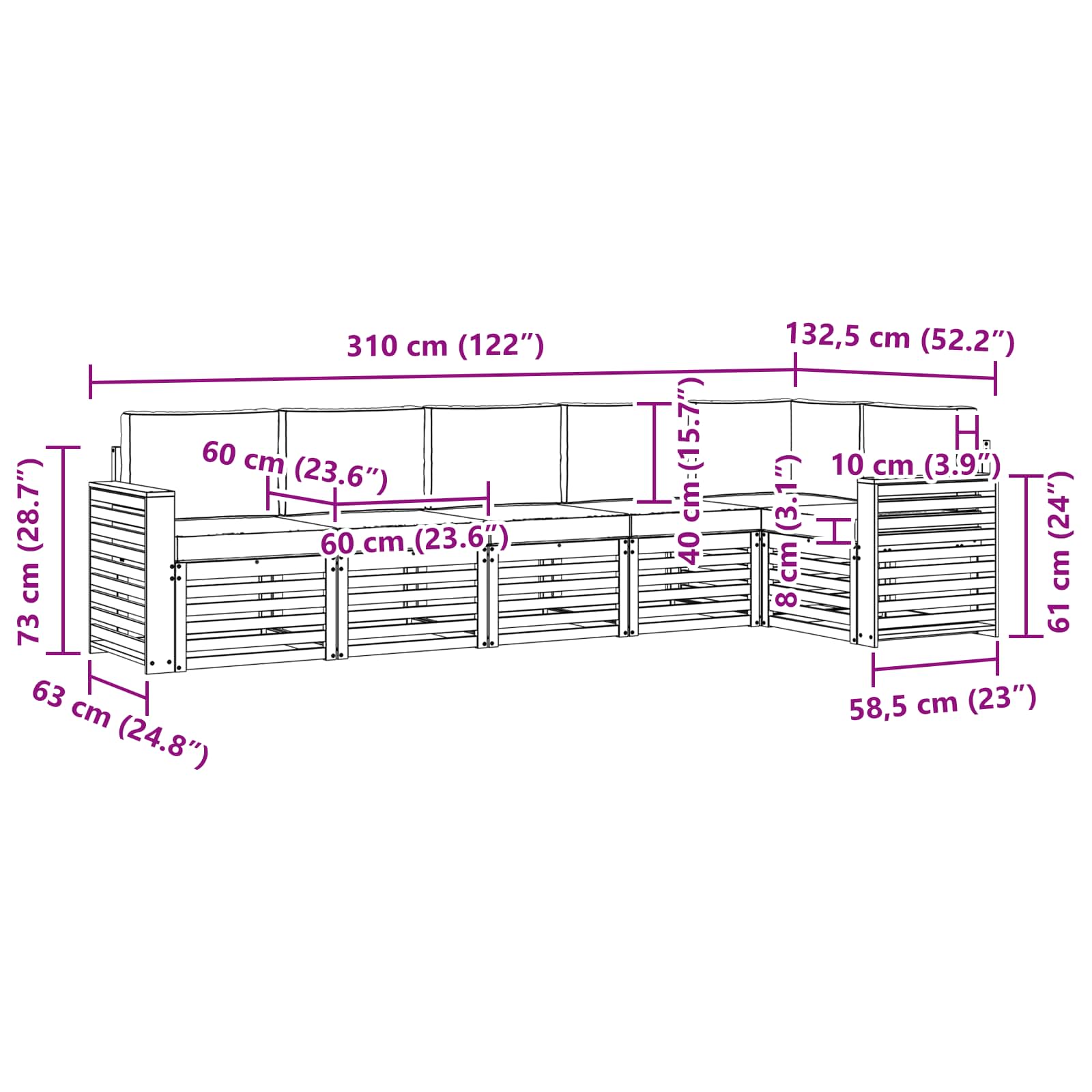 Set vanjskih sofa 6 pcs Bijela i krem 310 x 132,5 x 73 cm