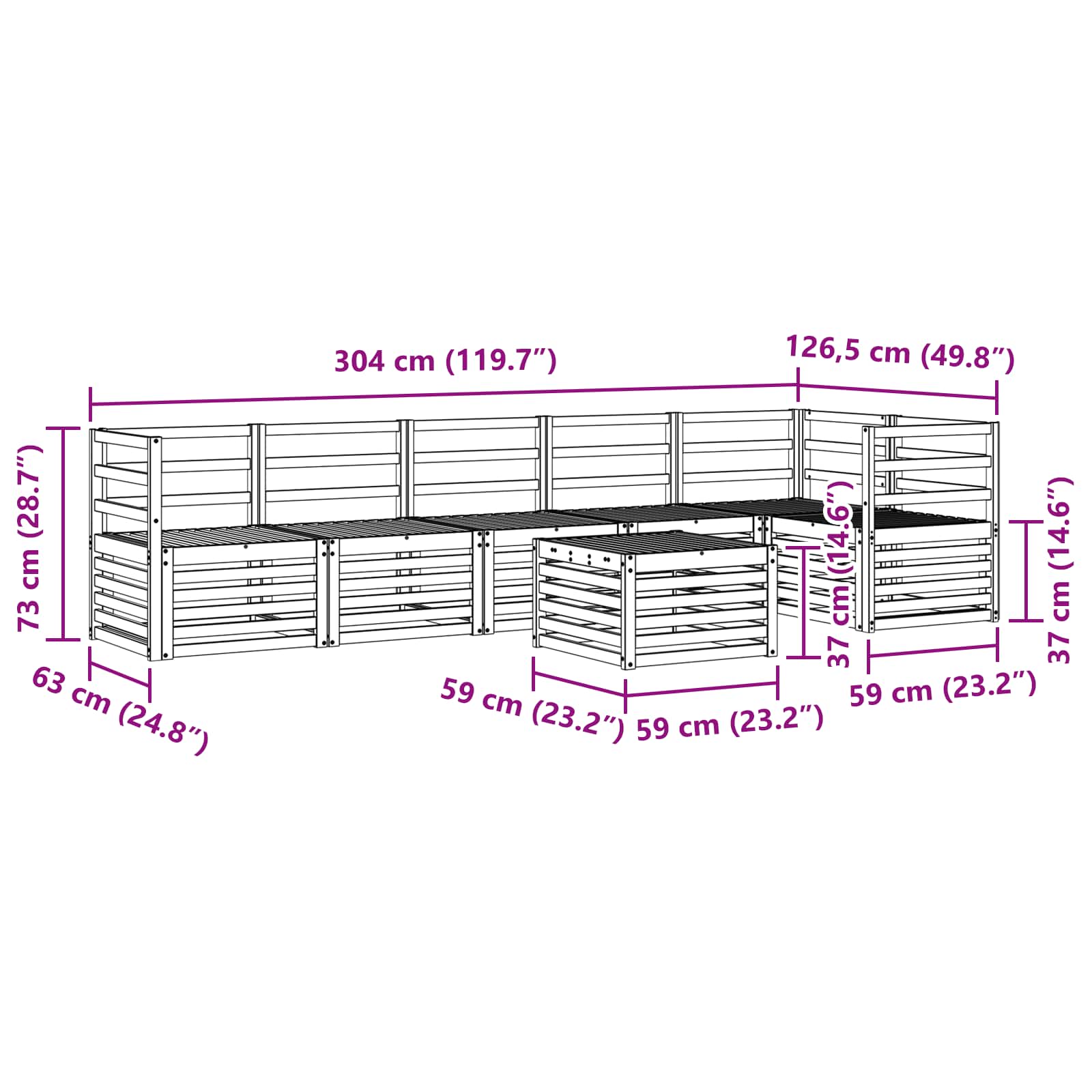 Set vanjskih sofa 7 pcs Bijela 59 x 59 x 37 cm