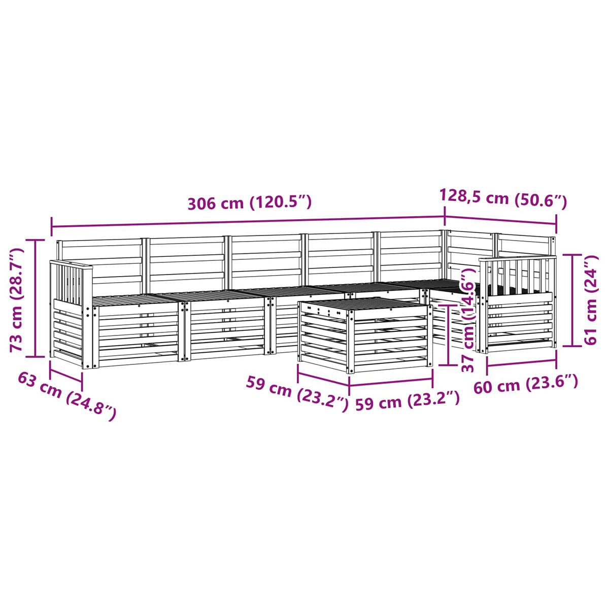 Set vanjskih sofa 7 kom. Bijela Čvrsto drvo akacije