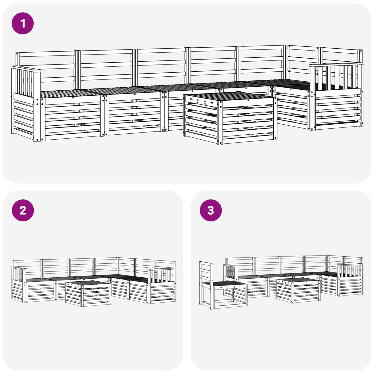 Set vanjskih sofa 7 kom. Bijela Čvrsto drvo akacije
